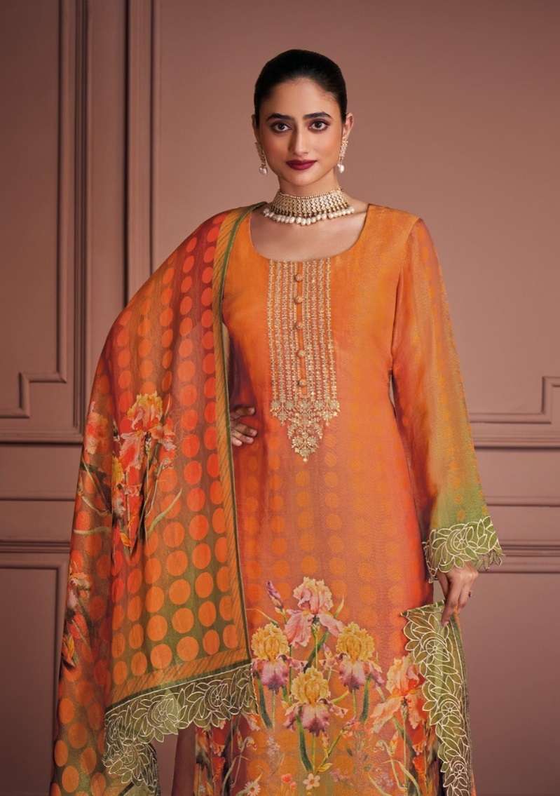 SAAJ BY HEER 9581 TO 9586 SERIES MUSLIN BANARASI PRINT WORK DRESSES