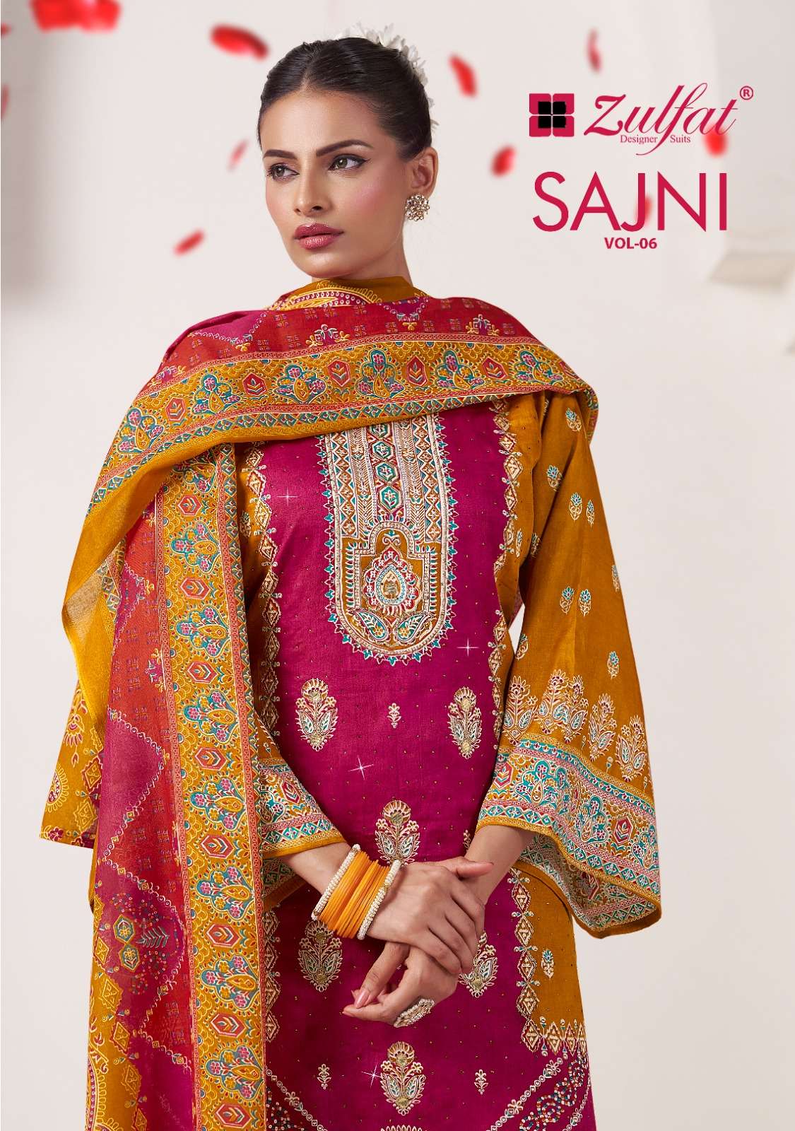 SAJNI VOL-6 BY ZULFAT 639-001 TO 639-004 SERIES JAM COTTON WORK DRESSES