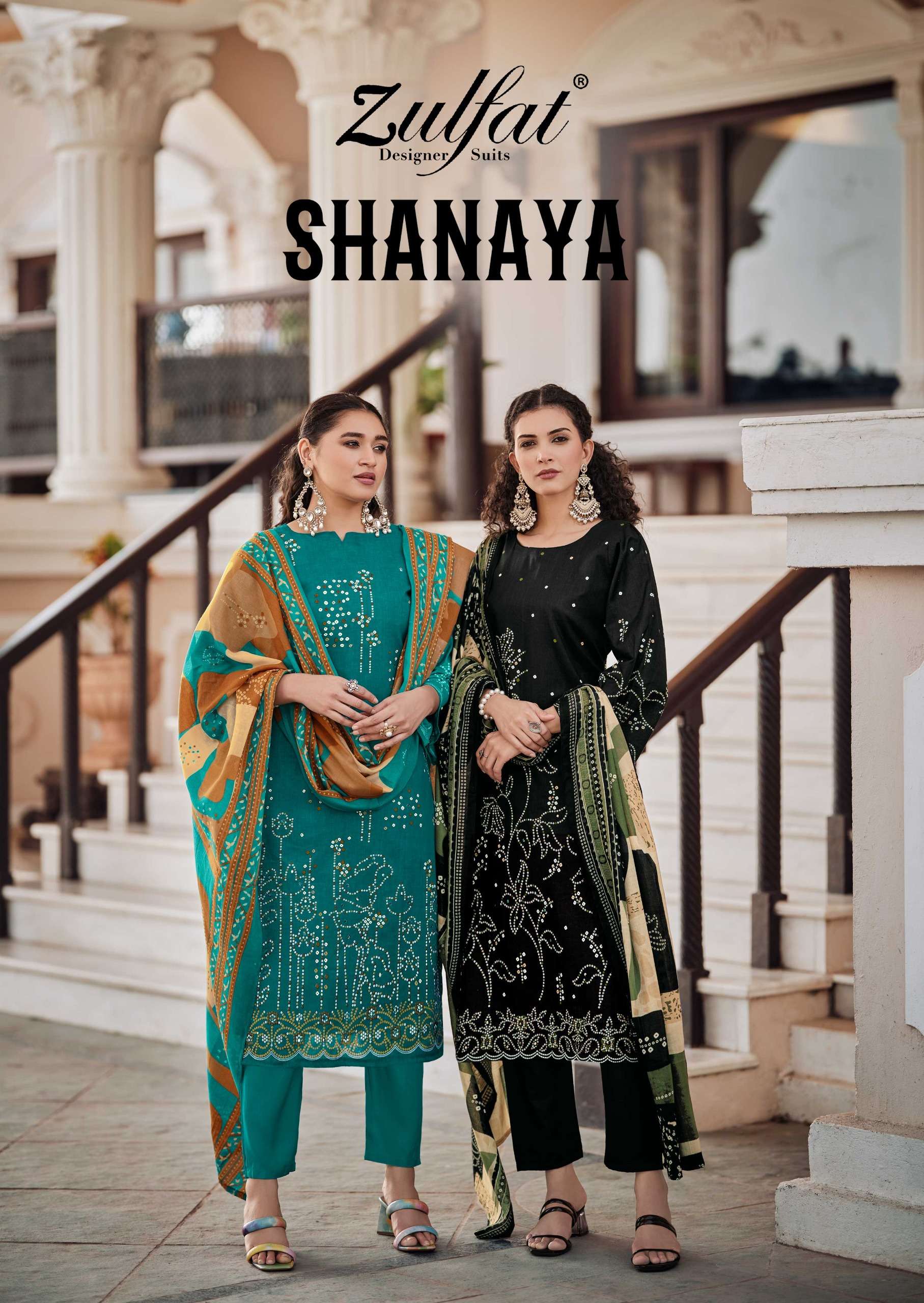 SHANAYA BY ZULFAT 1050-001 TO 1050-008 SERIES COTTON PRINT WORK DRESSES