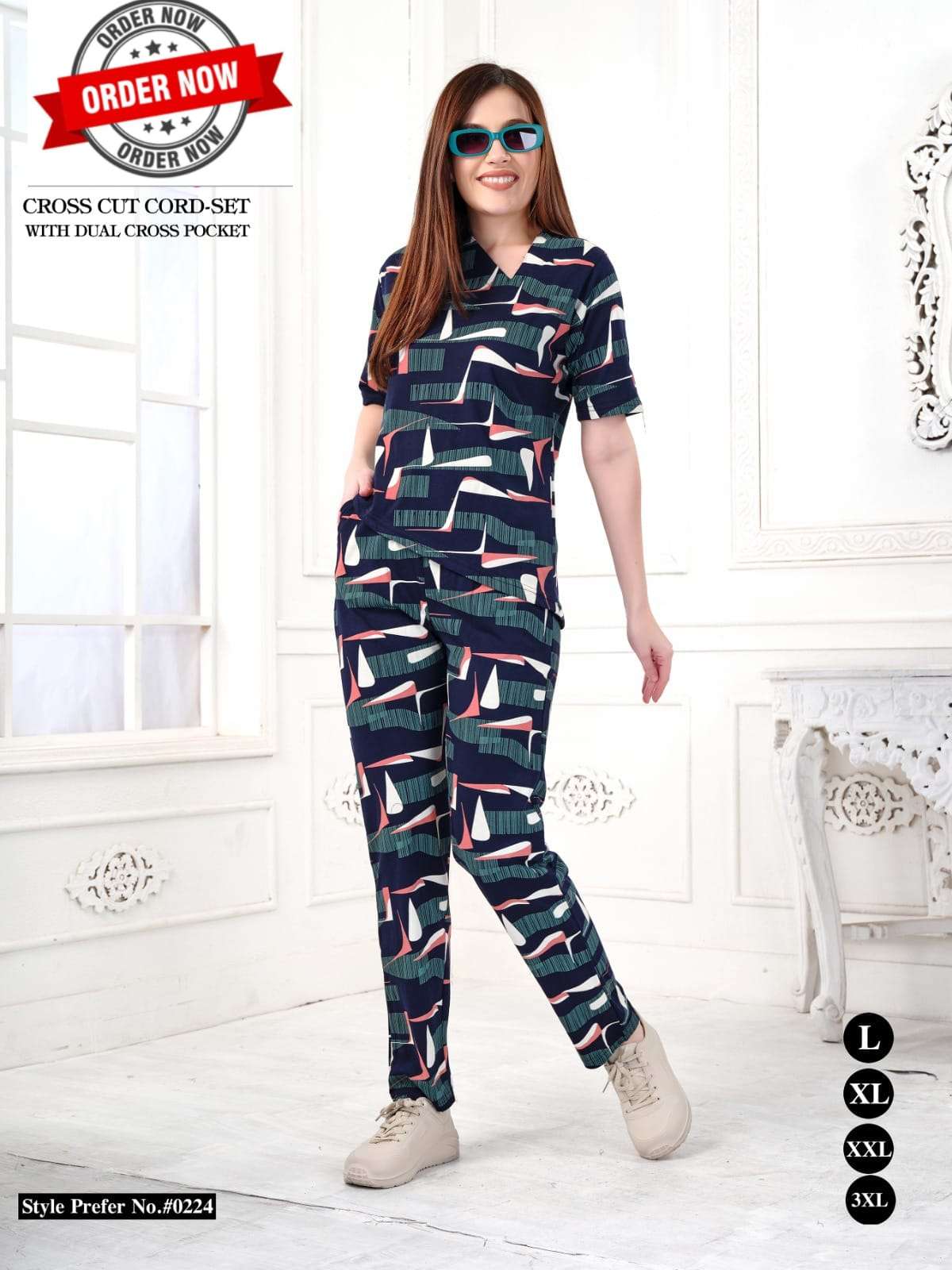 SUMMER SPECIAL AT-0224 BY AQSAWHOLESALE HOSIERY COTTON CO-ORD SET