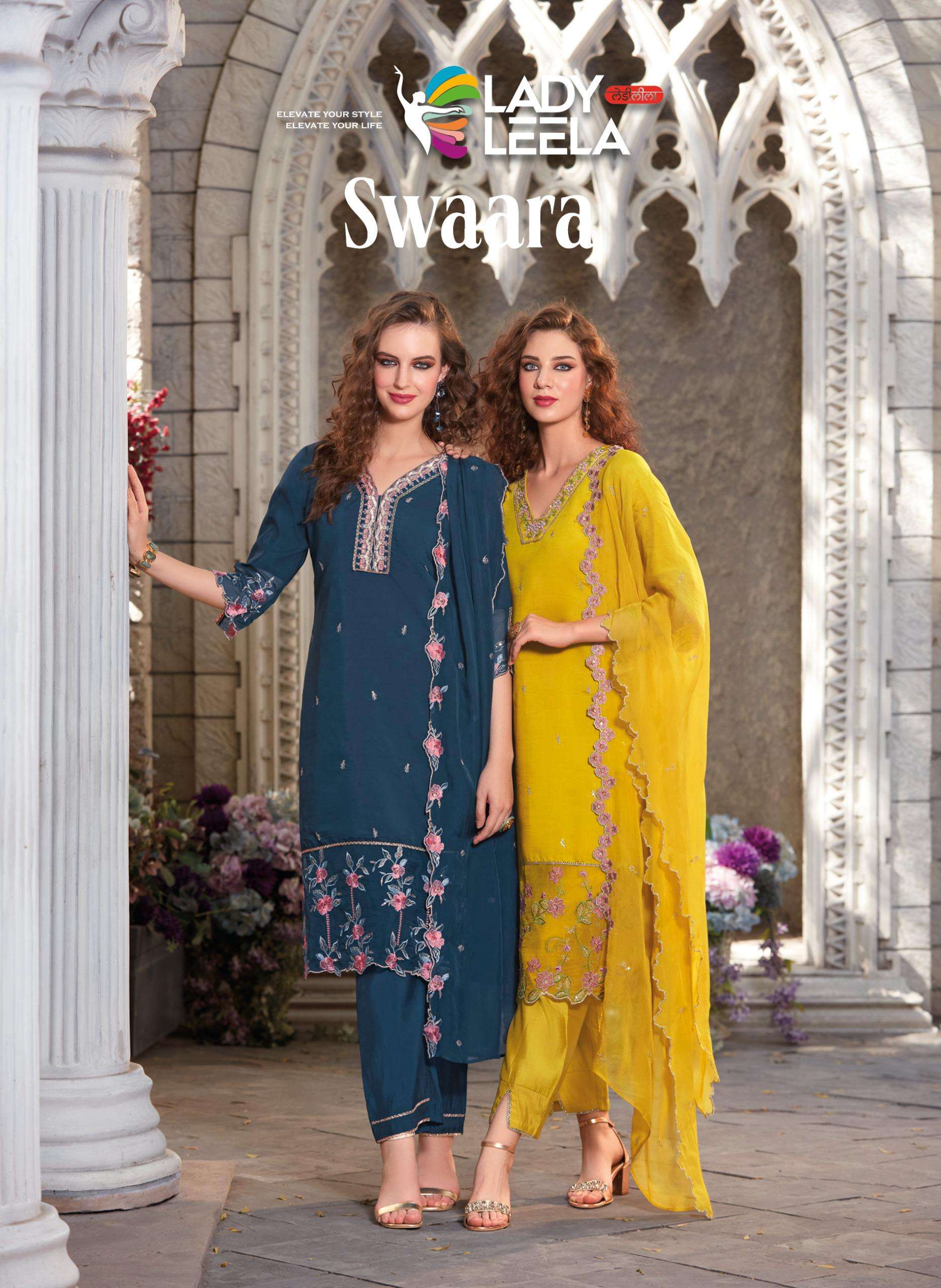 SWAARA BY LADY LEELA 1431 TO 1436 SERIES VISCOSE SILK WORK READYMADE DRESSES