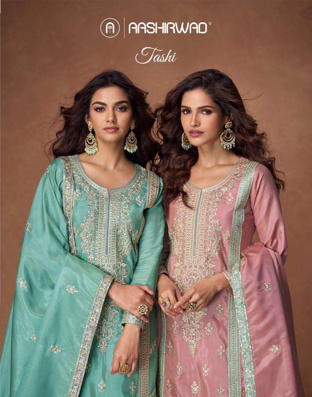 TASHI BY AASHIRWAD CREATION 10212 TO 10214 SERIES ORGANZA SILK READYMADE DRESSES