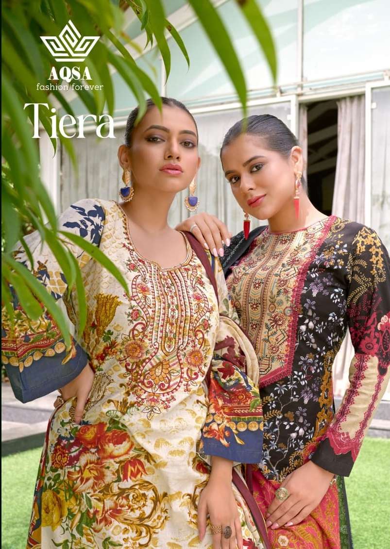 TIERA BY AQSA 1001 TO 1006 SERIES CAMBRIC COTTON PRINT WORK DRESSES
