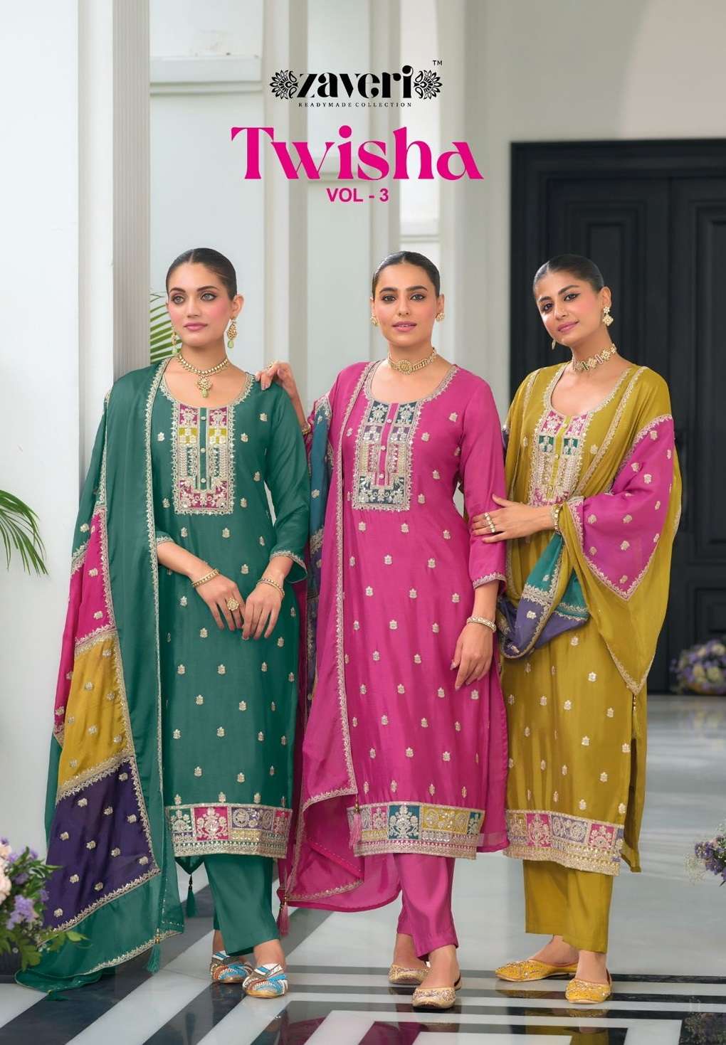 TWISHA VOL-3 BY ZAVERI 1379 TO 1382 SERIES CHINON WORK READYMADE DRESSES
