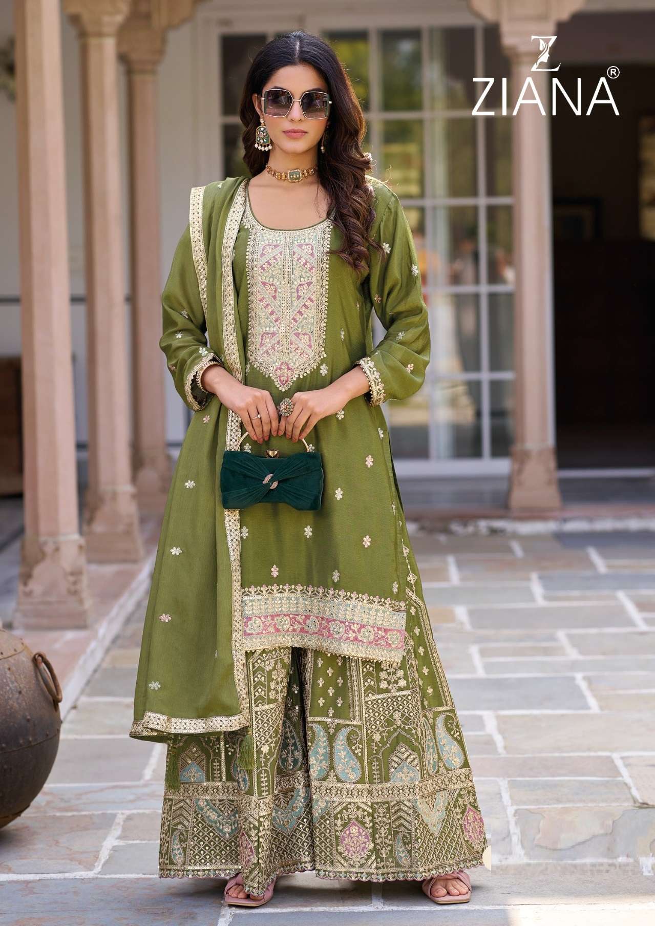 ZIANA 11061-A TO 11061-D SERIES CHINON SILK WORK READYMADE DRESSES