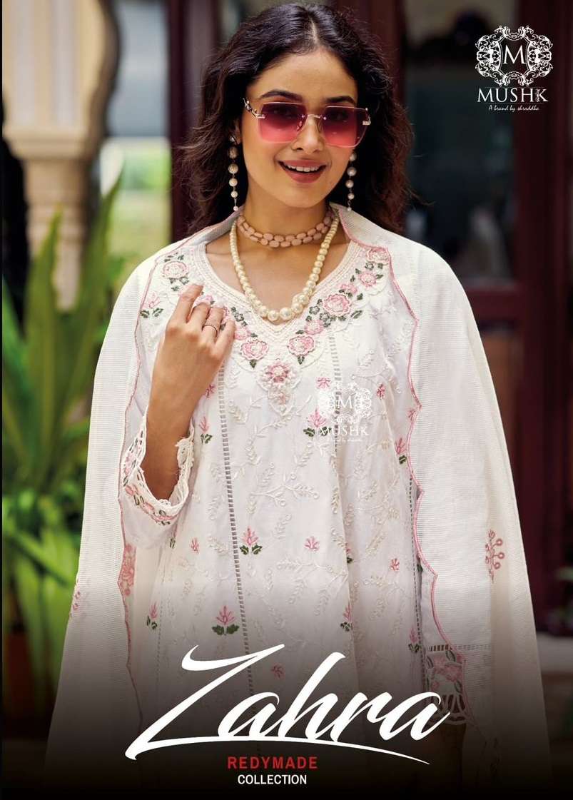 ZOHRA BY MUSHK 1001 TO 1004 SERIES COTTON CHIKANKARI WORK READYMADE DRESSES