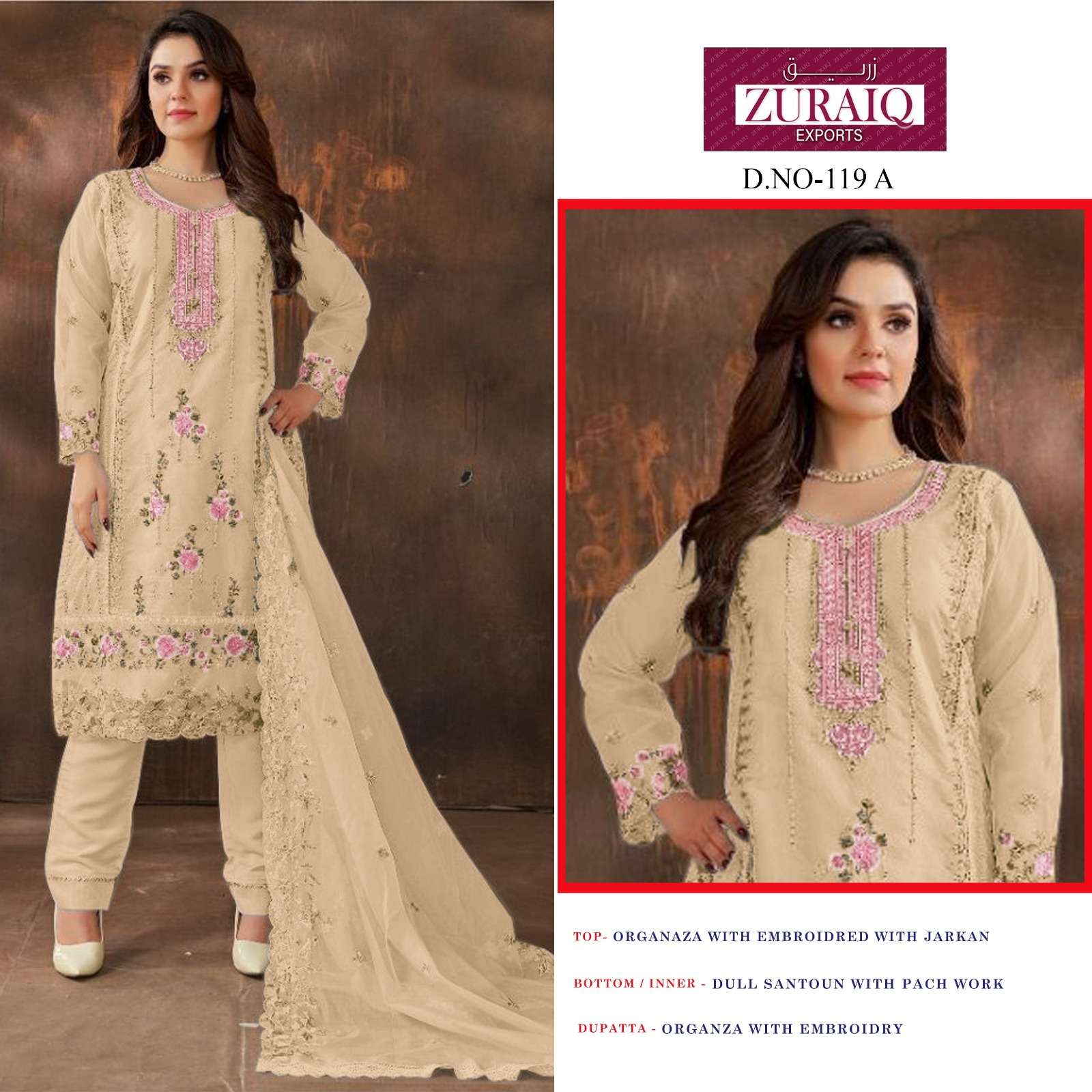 ZURAIQ 119-A TO 119-D SERIES ORGANZA EMBROIDERY WORK DRESSES