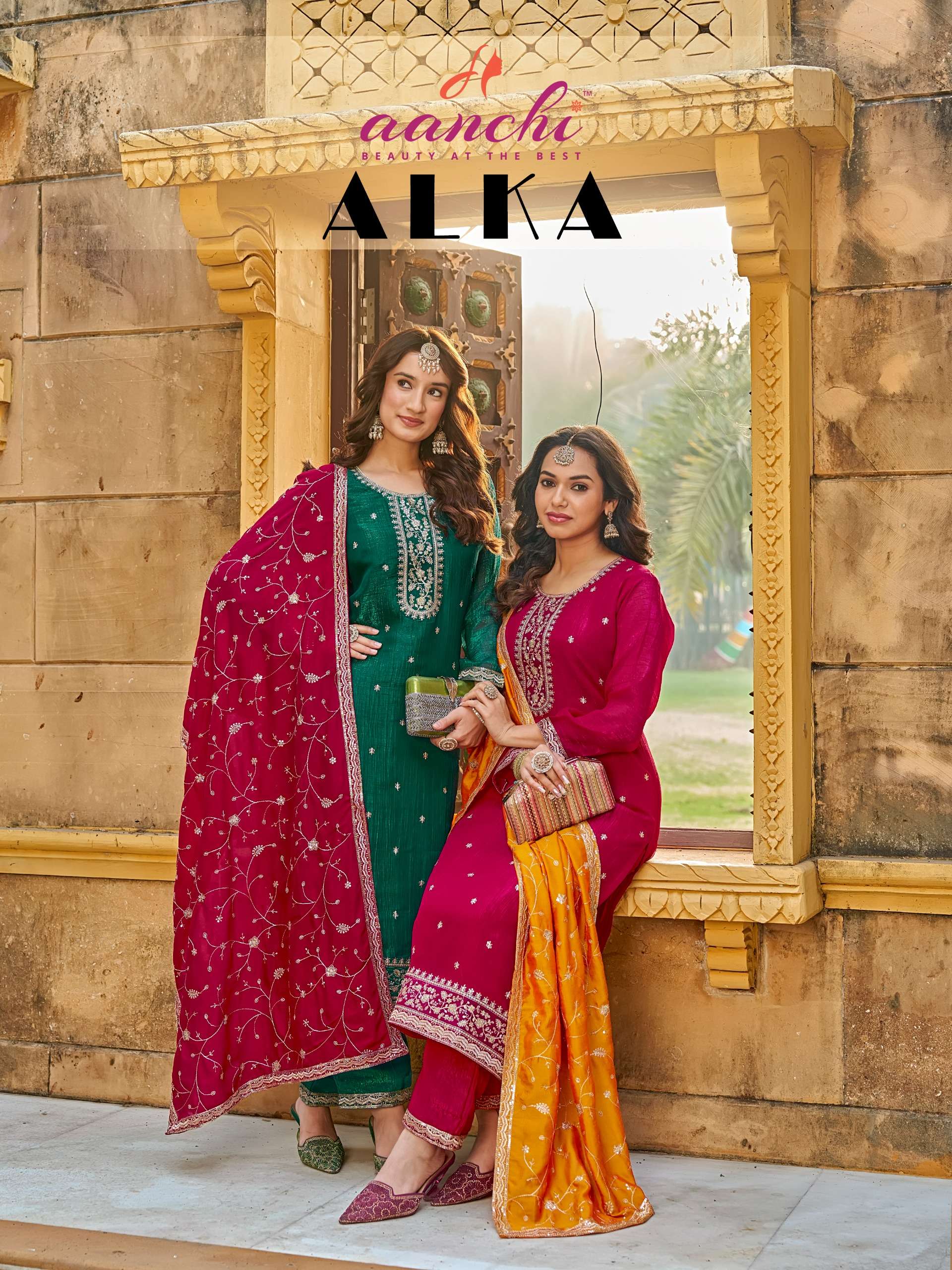 ALKA BY AANCHI CRUNCHY FABRIC WORK READYMADE DRESSES