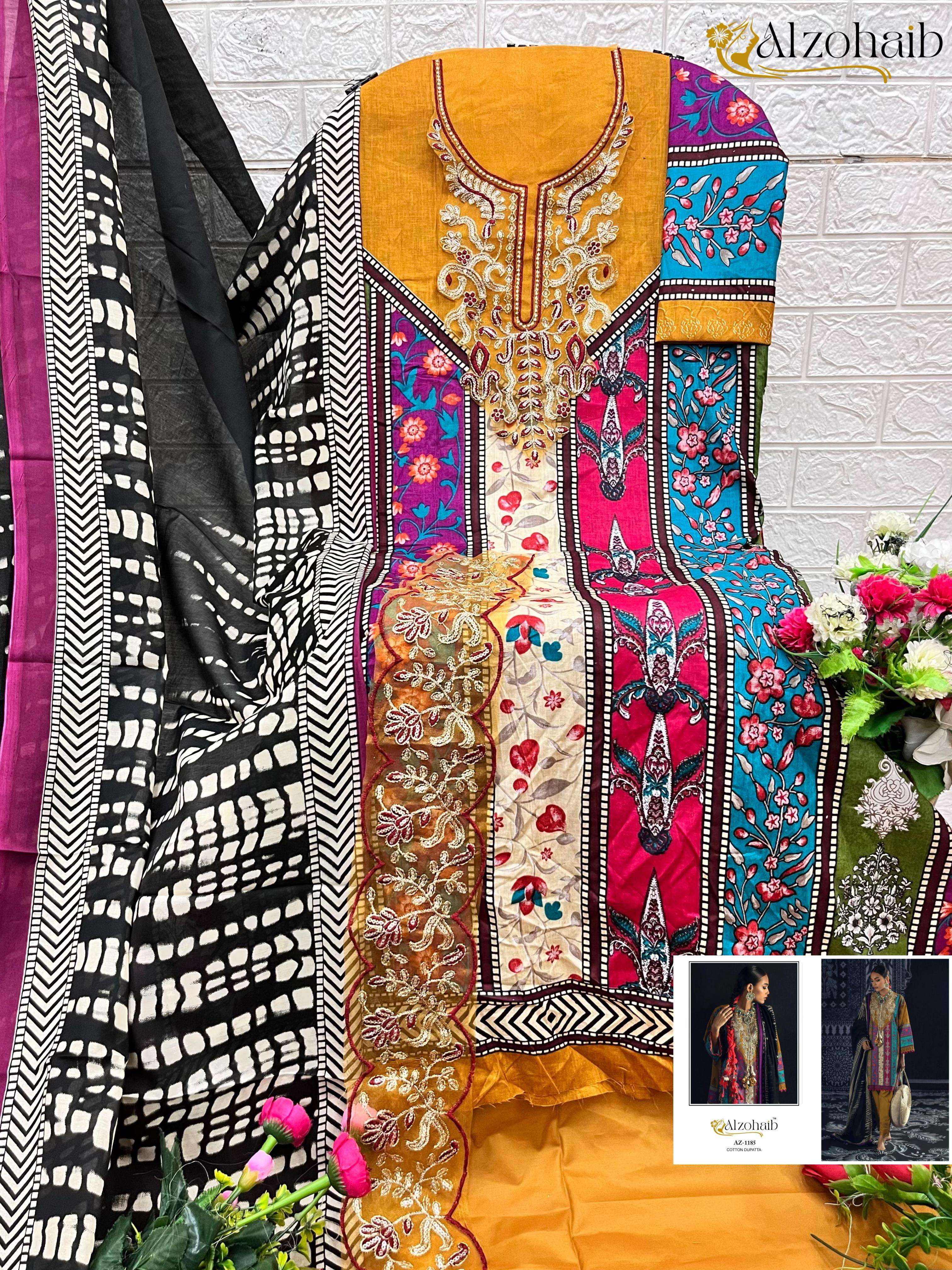 AZ-1147 TO AZ-1185 SERIES BY ALZOHAIB PURE COTTON PRINT WORK DRESSES