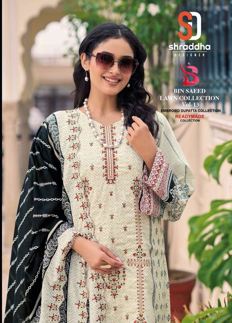 BIN SAEED LAWN COLLECTION VOL-13 BY SHRADDHA DESIGNER COTTON WORK DRESSES