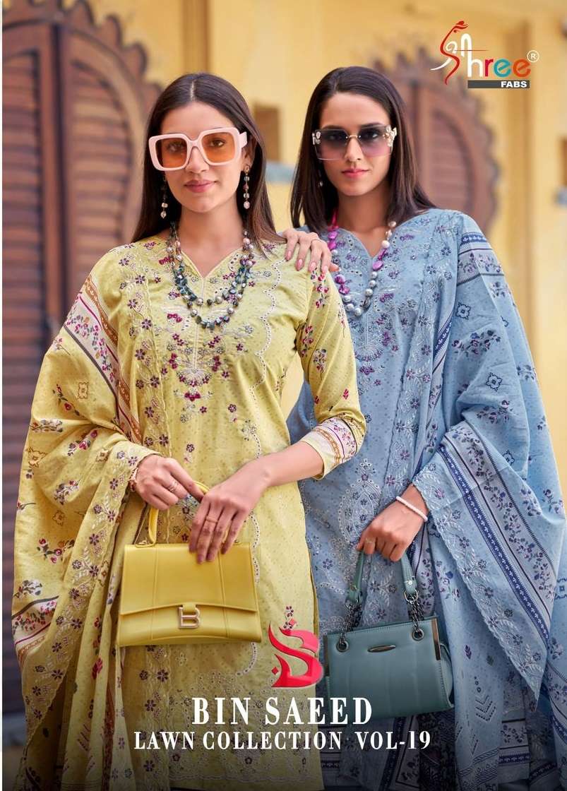 BIN SAEED LAWN COLLECTION VOL-19 BY SHREE FABS COTTON WORK PAKISTANI DRESSES