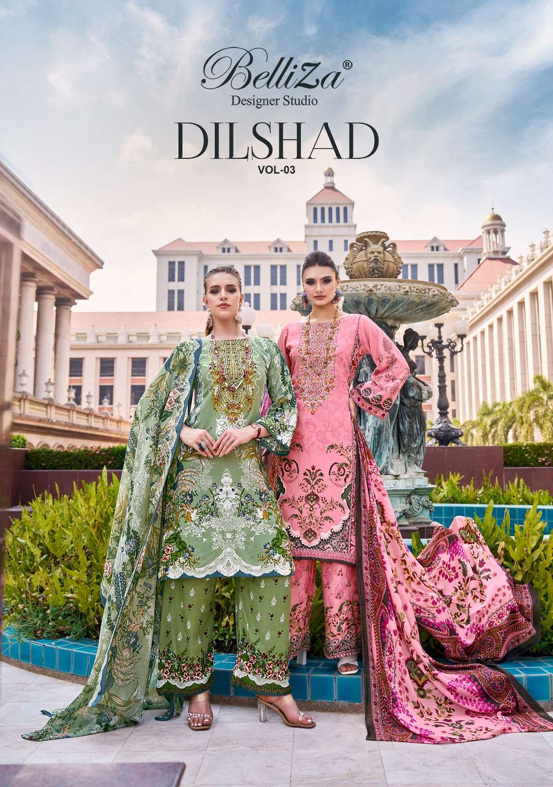 DILSHAD VOL-3 BY BELLIZA 800-001 TO 800-008 SERIES VISCOSE RAYON WORK DRESSES