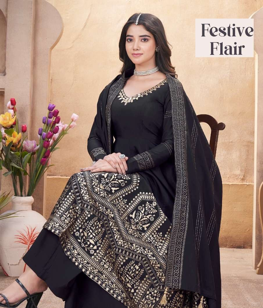 FESTIVE FAIR BY SHUBHKALA 41001 TO 41004 SERIES ROMAN SILK WORK READYMADE DRESSES