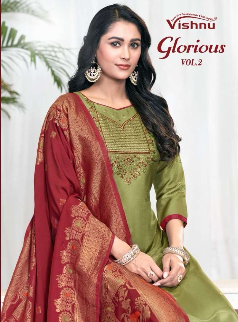 GLORIOUS VOL-2 BY VISHNU 14001 TO 14012 SERIES SIMMER EMBROIDERY WORK DRESSES