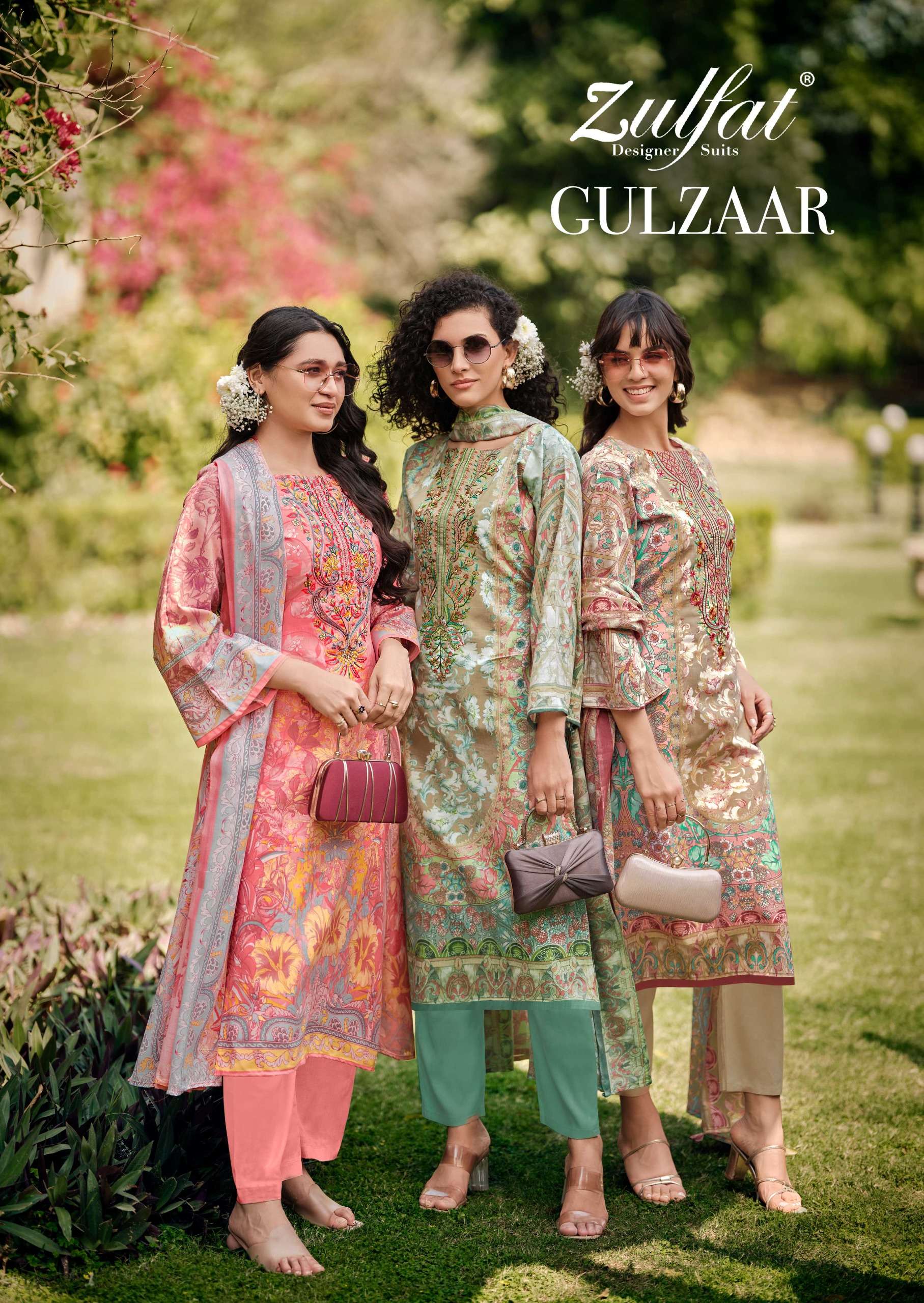 GULZAAR BY ZULFAT 640-001 TO 640-008 SERIES COTTON PRINT WORK DRESSES