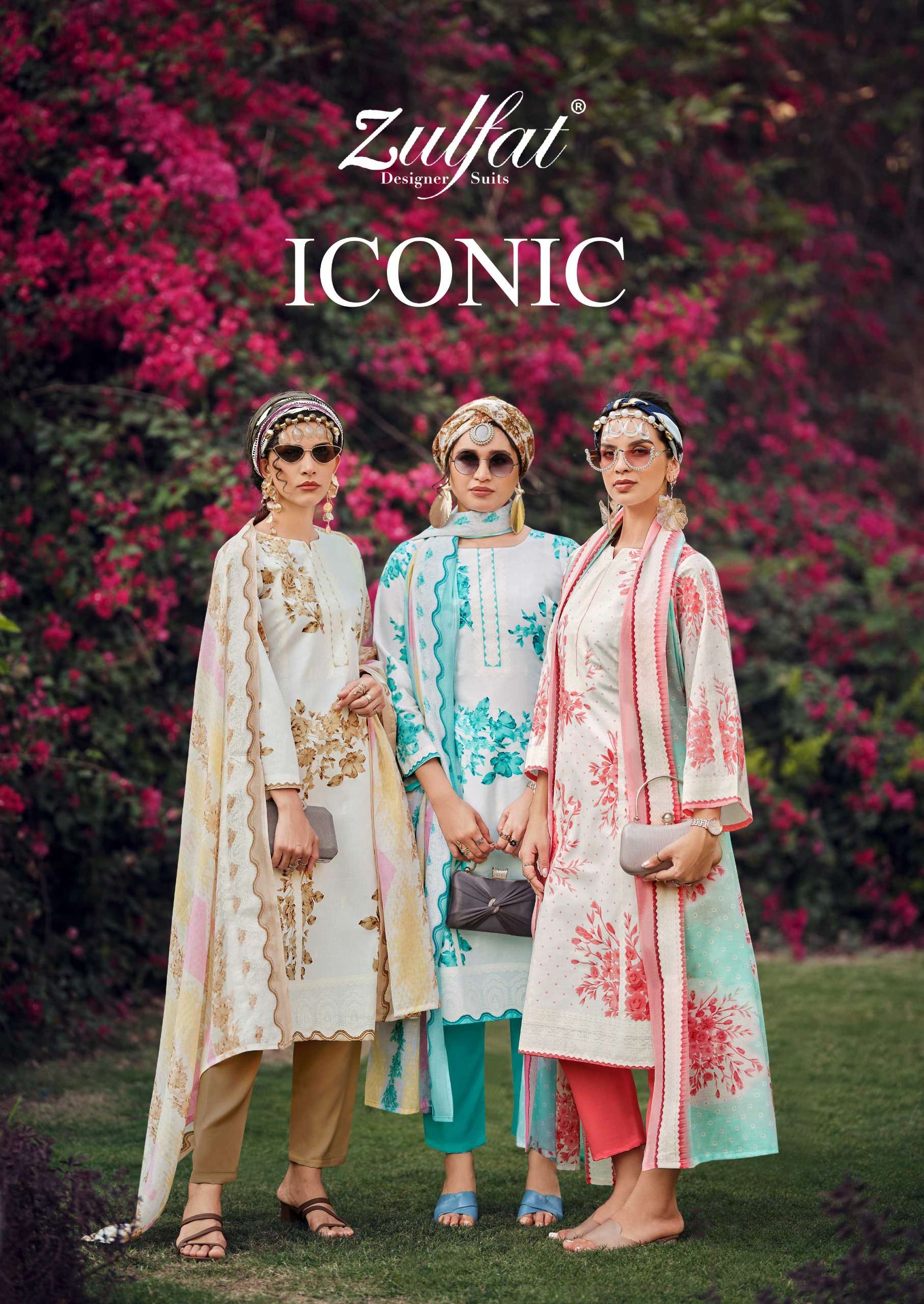 ICONIC BY ZULFAT 641-001 TO 641-008 SERIES COTTON PRINT WORK DRESSES