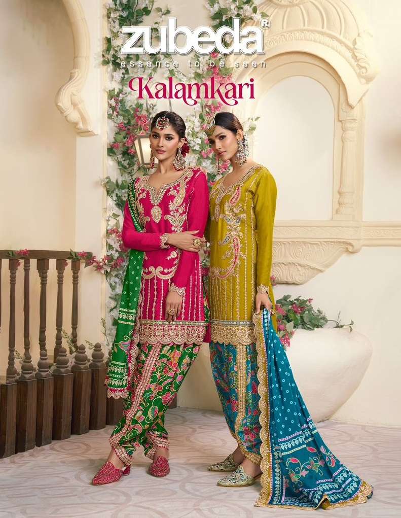 KALAMKARI BY ZUBEDA 714 TO 717 SERIES CHINON SILK WORK READYMADE DRESSES
