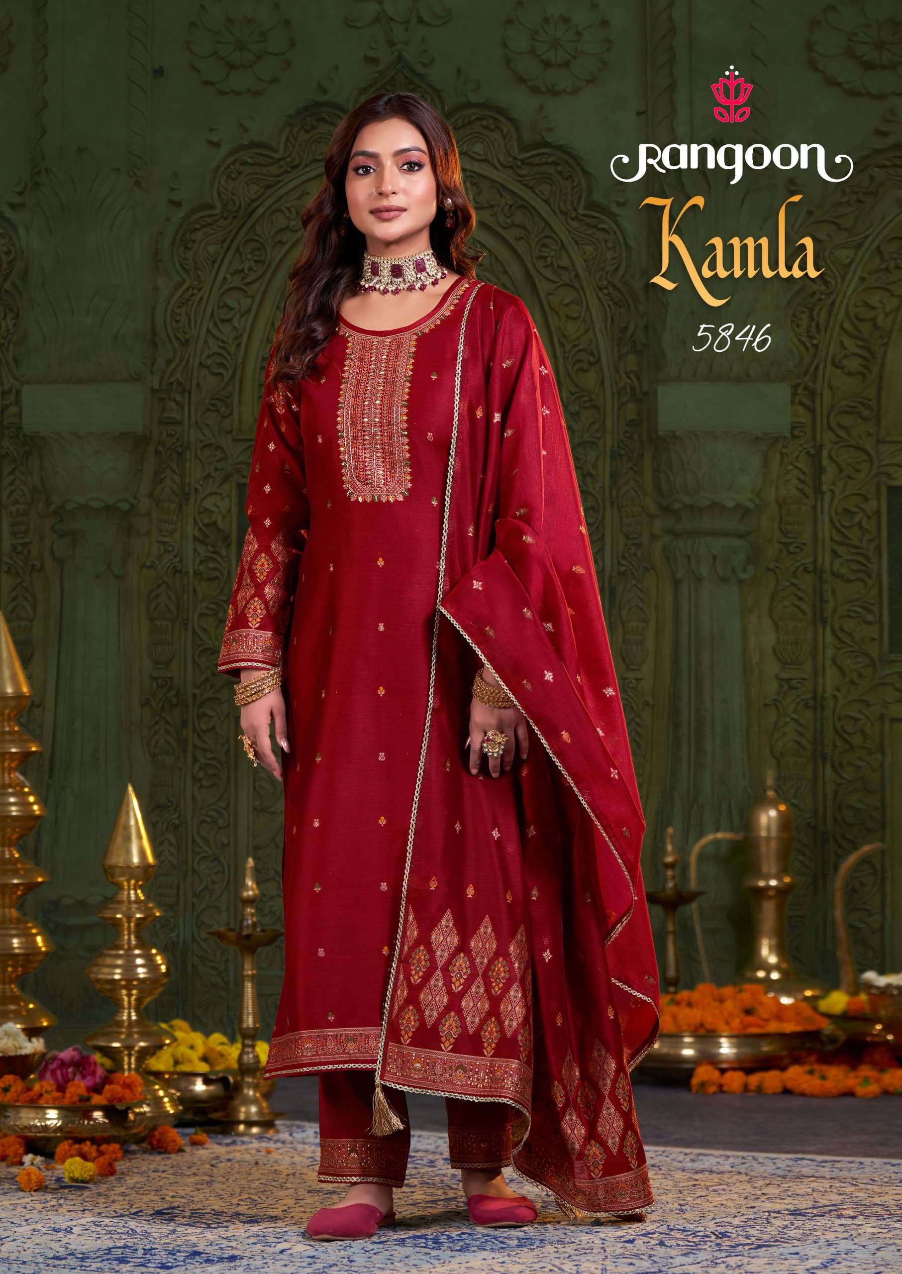 KAMLA BY RANGOON 5641 TO 5646 SERIES JACQUARD KHATLI WORK READYMADE DRESSES