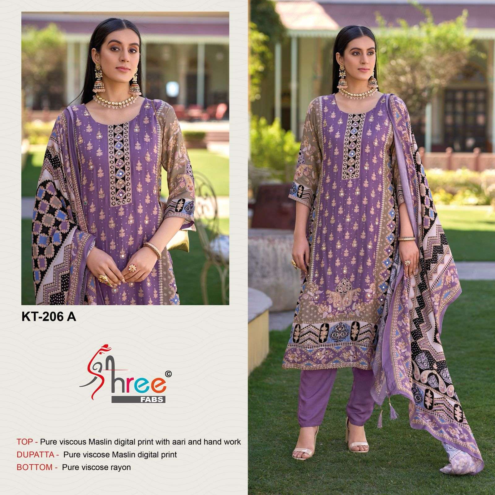 KT-206 COLOURS BY SHREE FABS 206-A TO 206-D SERIES MUSLIN WORK PAKISTANI DRESSES