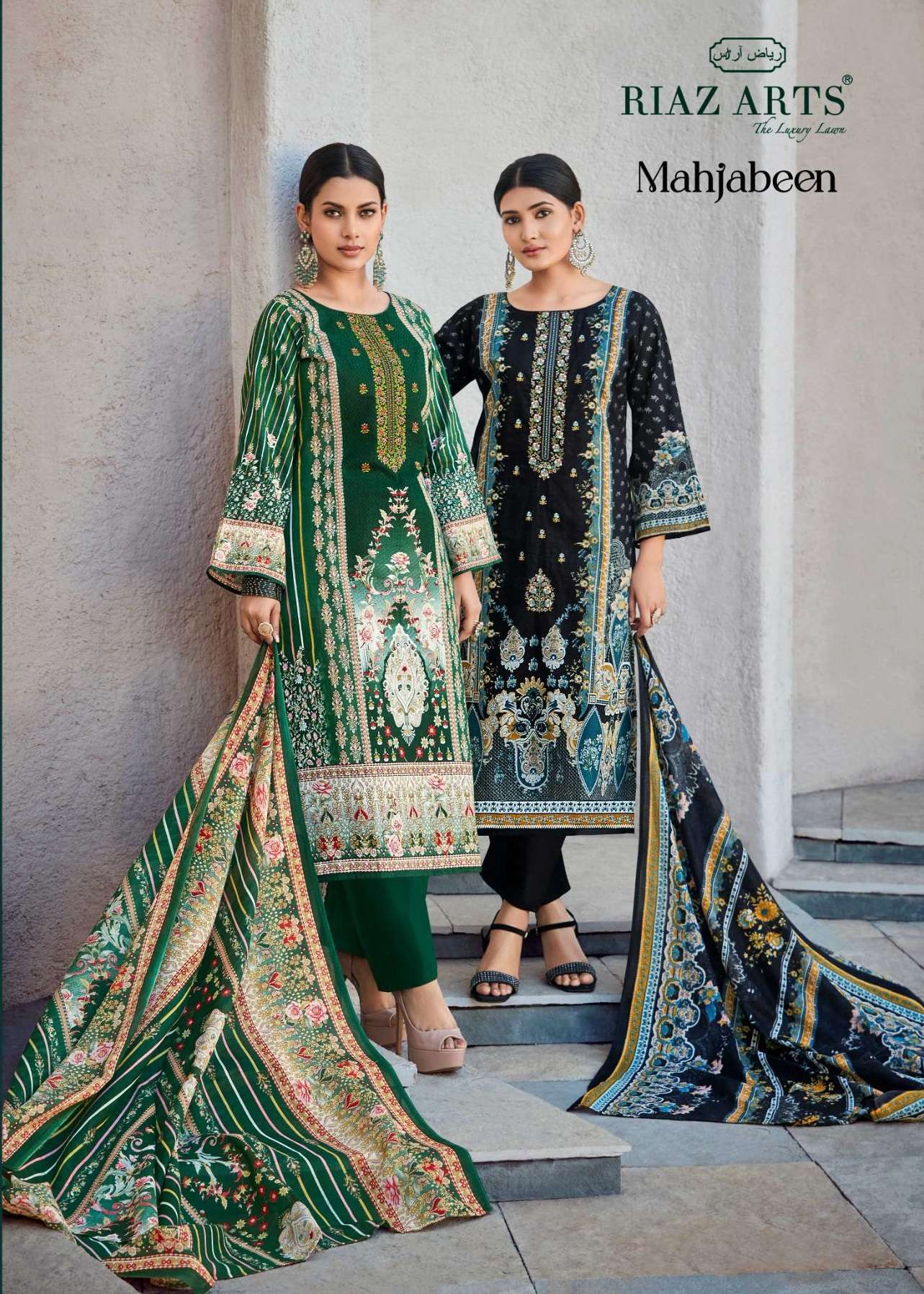 MAHJABEEN BY RIAZ ARTS 1001 TO 1006 SERIES CAMBRIC EMBROIDERY WORK DRESSES