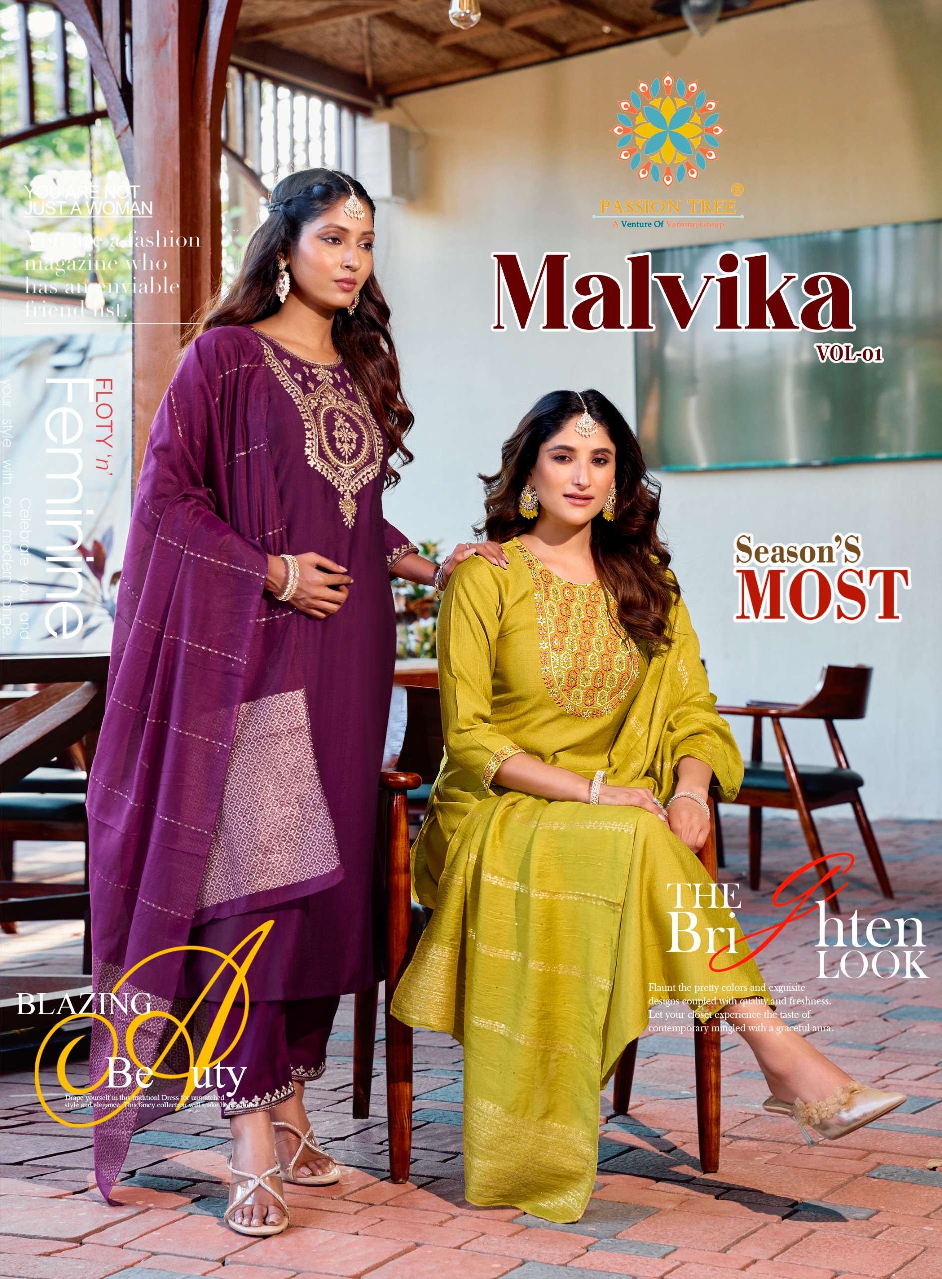 MALVIKA BY PASSION TREE 1001 TO 1008 SERIES VETICAN SILK WORK READYMADE DRESSES