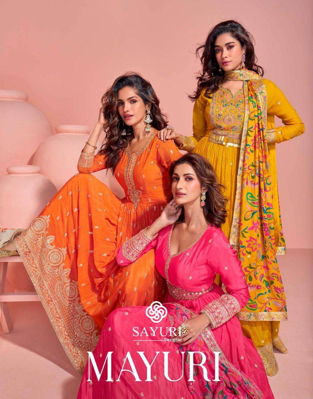 MAYURI BY SAYURI 5792 TO 5794 SERIES CHINON SILK WORK GOWN & DUPATTAS