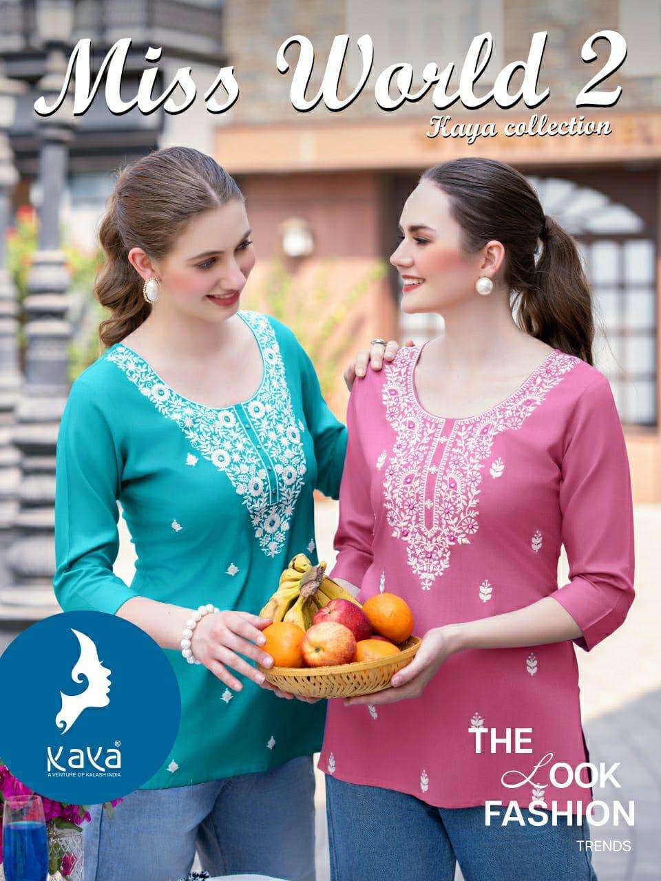 MISS WORLD VOL-2 BY KAYA 01 TO 06 SERIES RAYON EMBROIDERY WORK TOPS