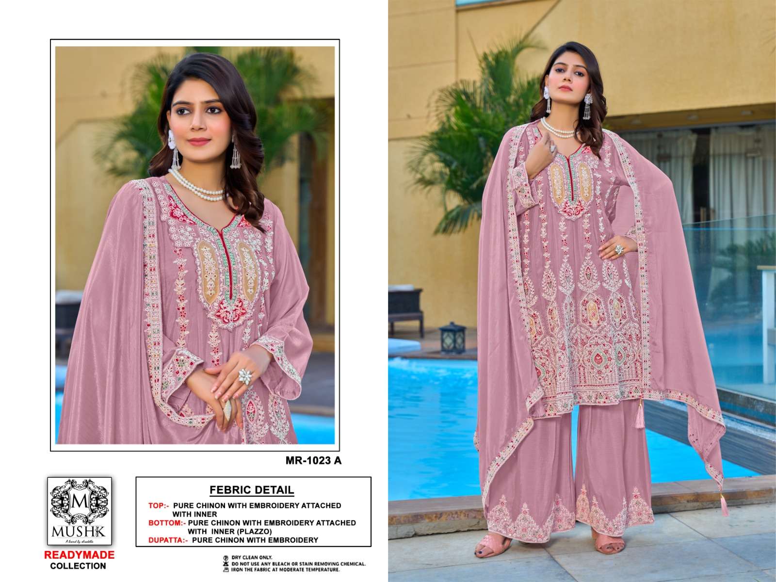 MR-1023 COLOURS BY MUSHK 1023-A TO 1023-D SERIES CHINON WORK READYMADE DRESSES