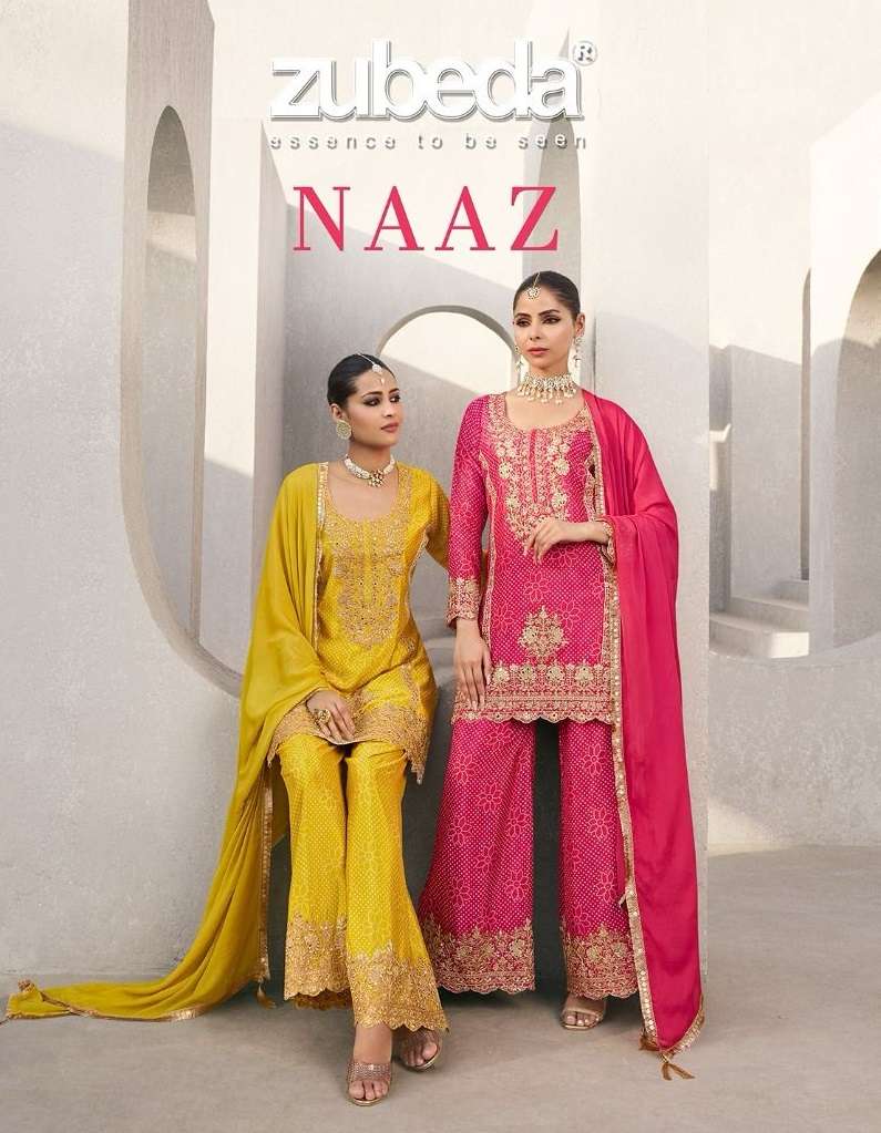 NAAZ BY ZUBEDA 725 TO 728 SERIES CHINON SILK PRINT WORK READYMADE DRESSES