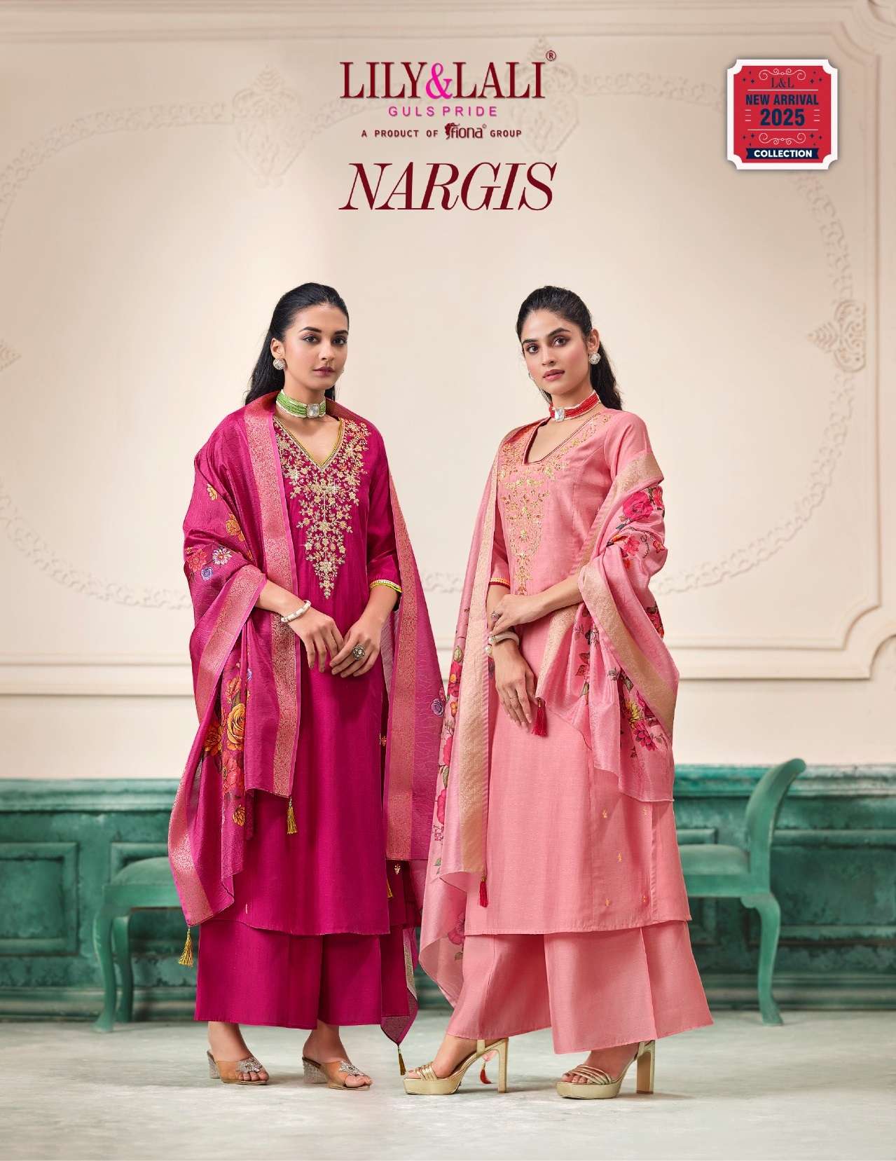 NARGIS BY LILY & LALI 25801 TO 25806 SERIES ROMAN FABRIC WORK READYMADE DRESSES