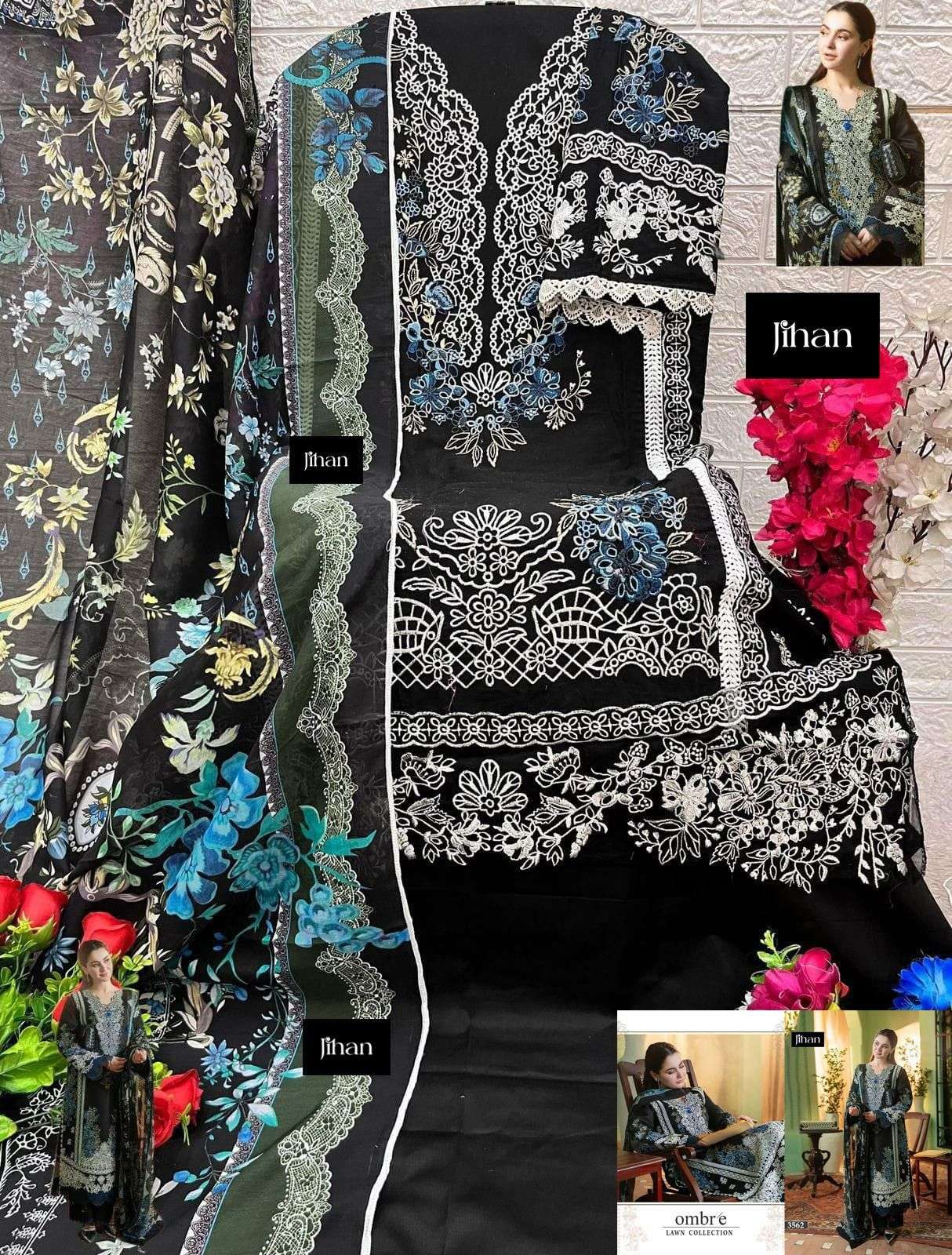 OMBRE LAWN COLLECTION BY JIHAN 3562 TO 3564 SERIES COTTON WORK DRESSES