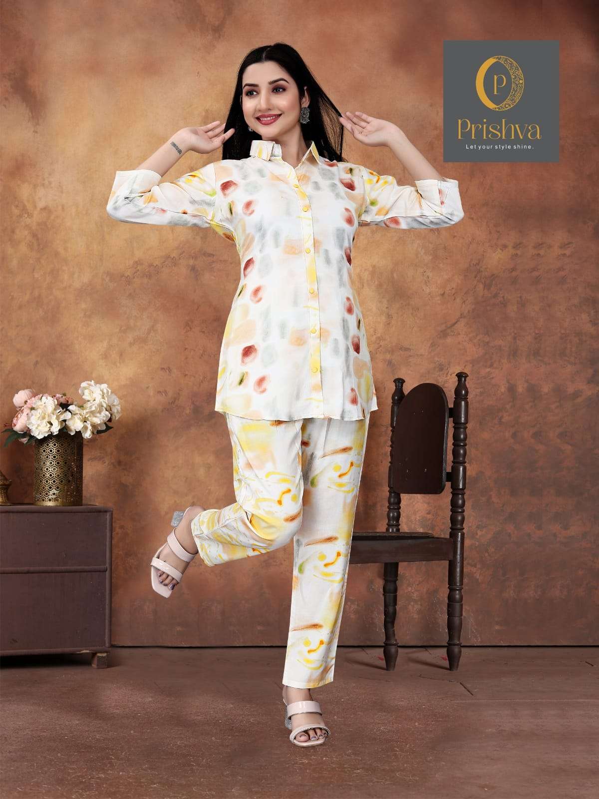 PRISHVA BY AQSAWHOLESALE BUTTER RAYON PRINT CO-ORD SET