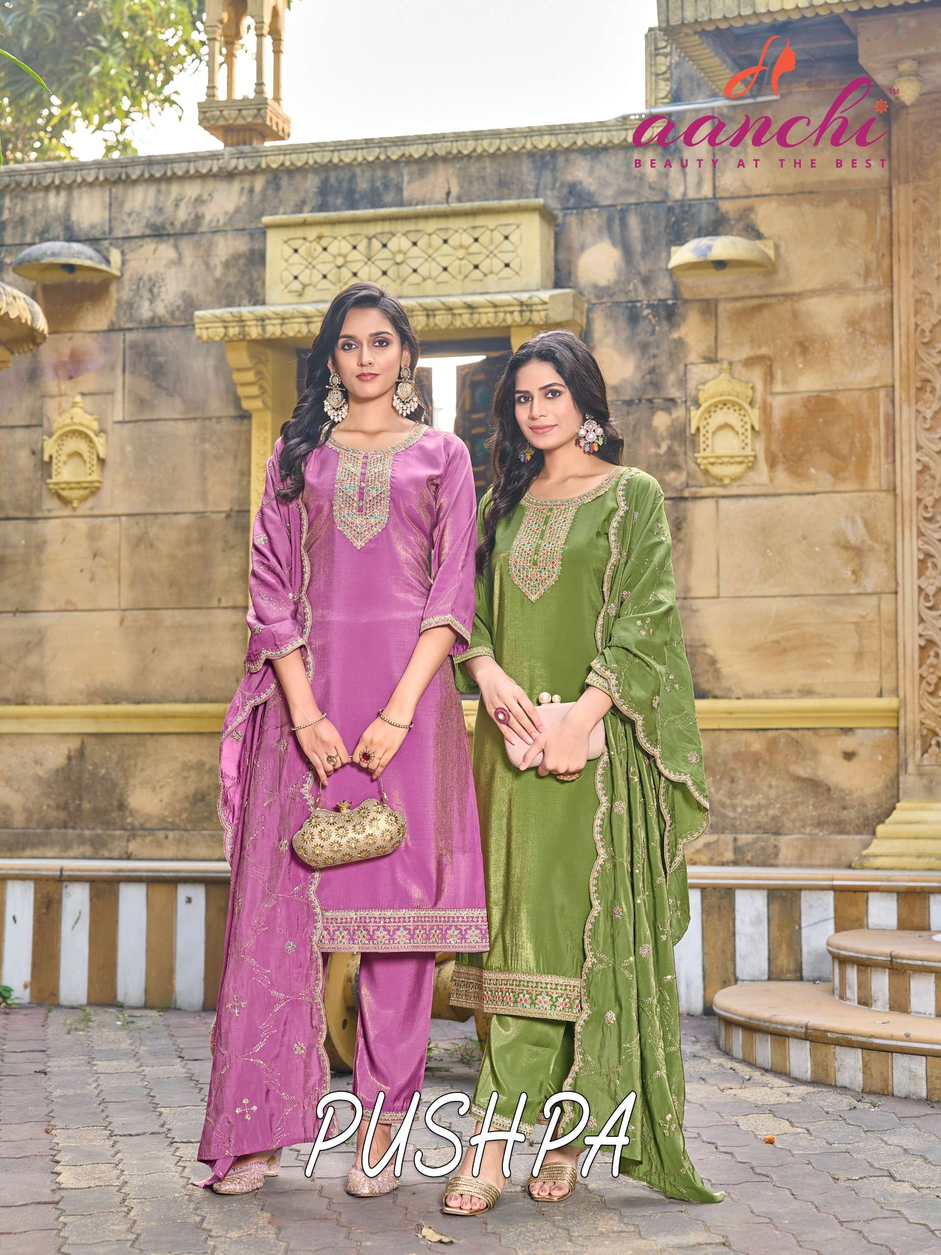 PUSHPA BY AANCHI ROMAN SHIMMER EMBROIDERY WORK READYMADE DRESSES