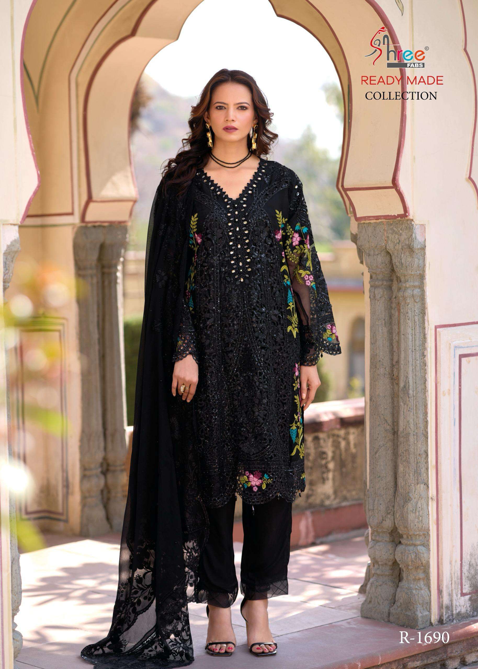 R-1690 COLOURS BY SHREE FABS 1690-A TO 1690-D SERIES CHIFFON WORK READYMADE DRESSES