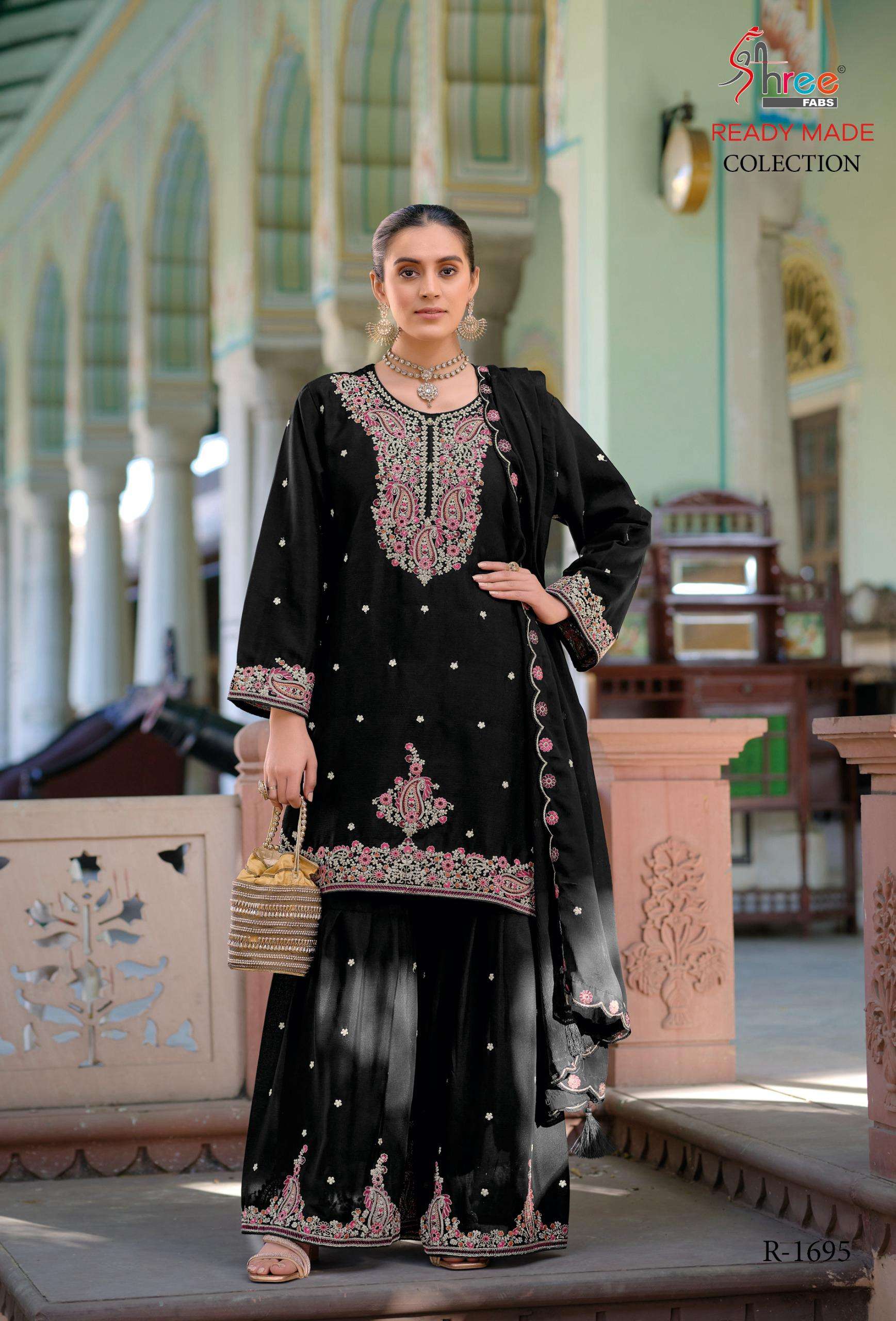 R-1695 COLOURS BY SHREE FABS 1695-A TO 1695-D SERIES CHINON WORK READYMADE DRESSES
