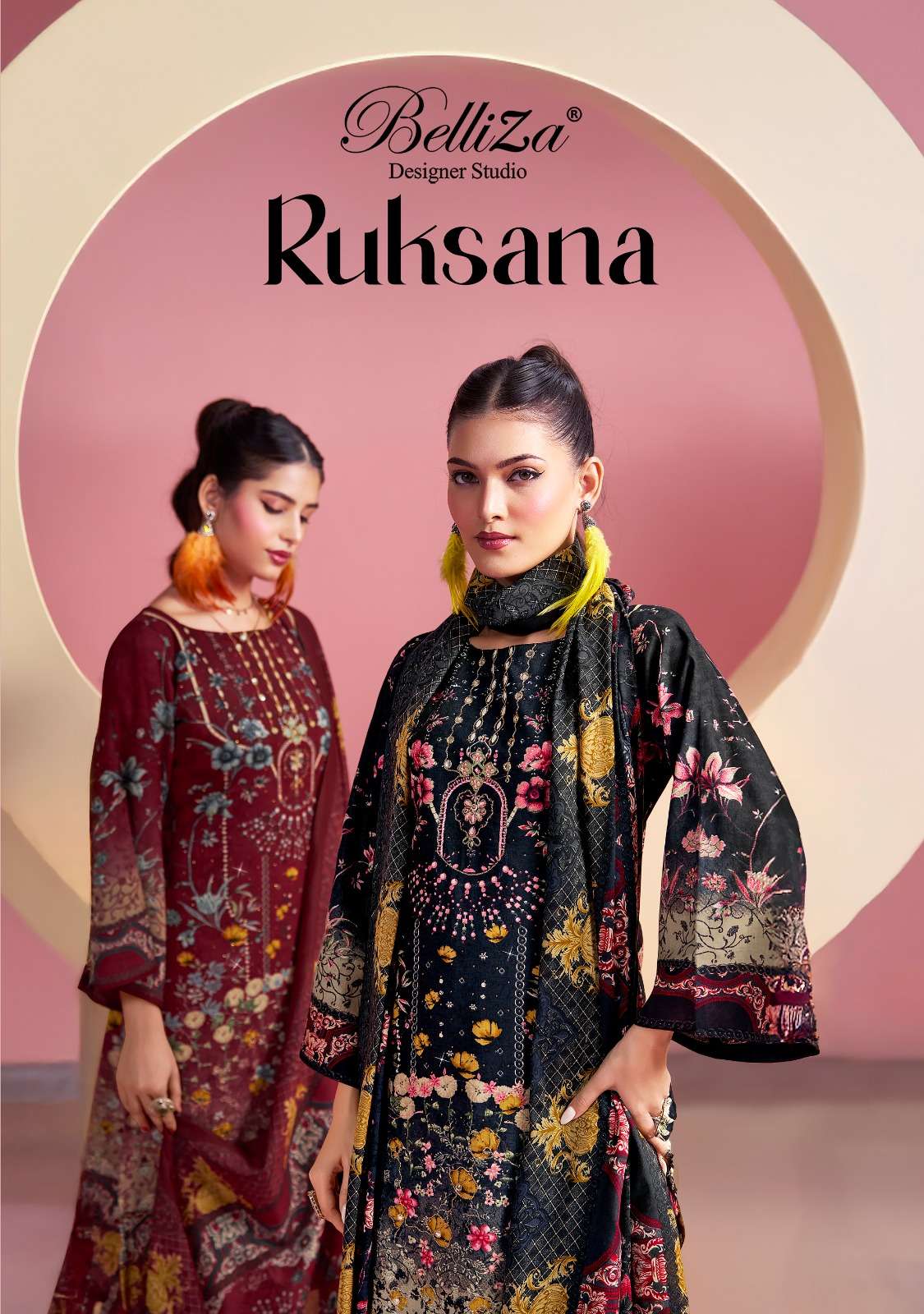 RUKSANA BY BELLIZA 804-001 TO 804-006 SERIES COTTON PRINT WORK DRESSES