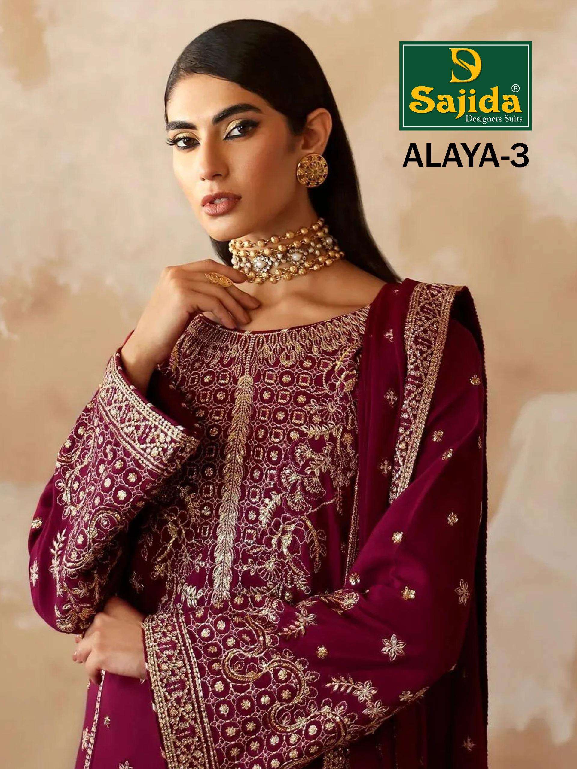SAJIDA ALAYA VOL-3 BY AQSAWHOLESALE GEORGETTE HEAVY WORK PAKISTANI DRESSES