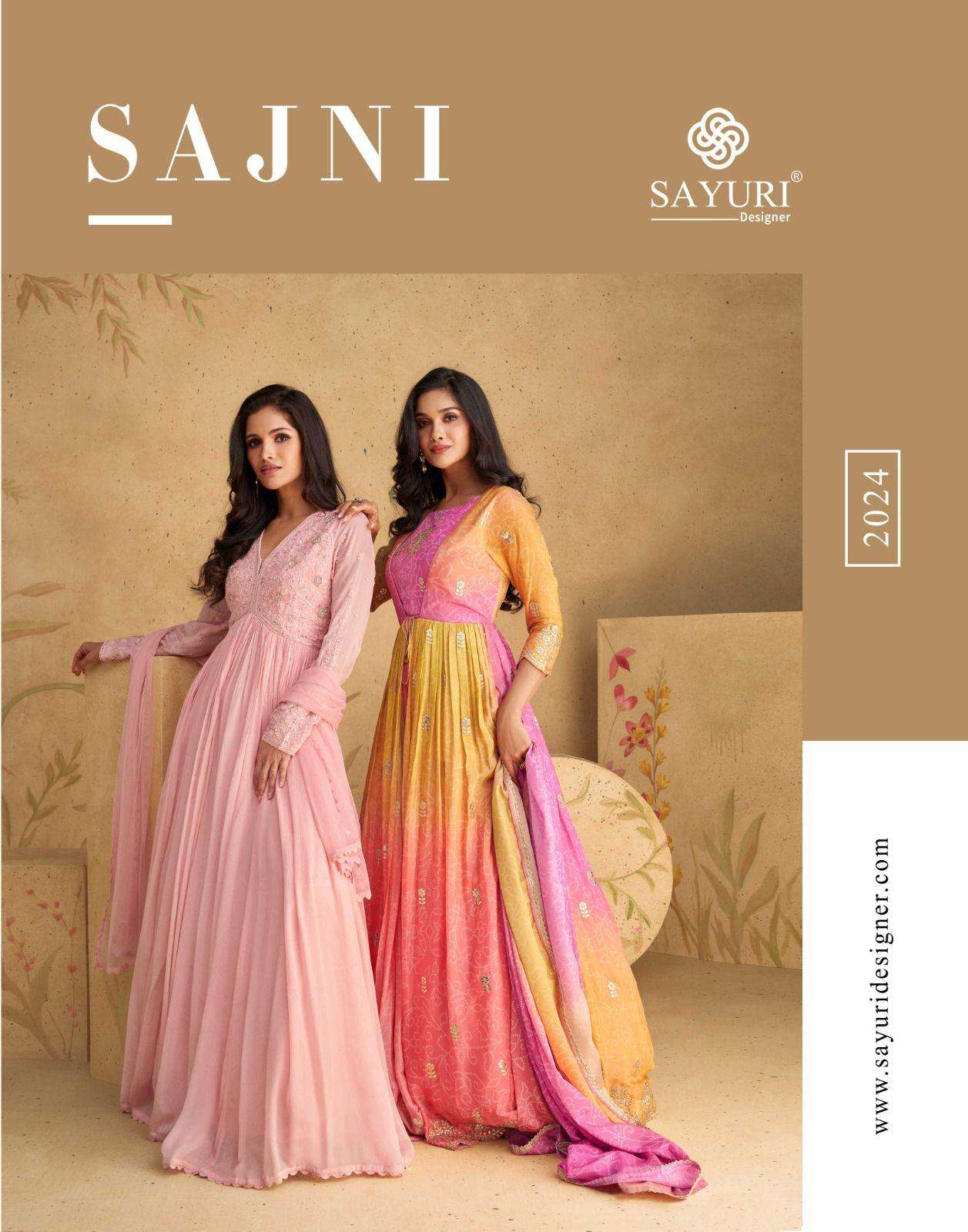 SAJNI BY SAYURI 5558 TO 5560 SERIES CHINON SILK WORK GOWN & DUPATTAS