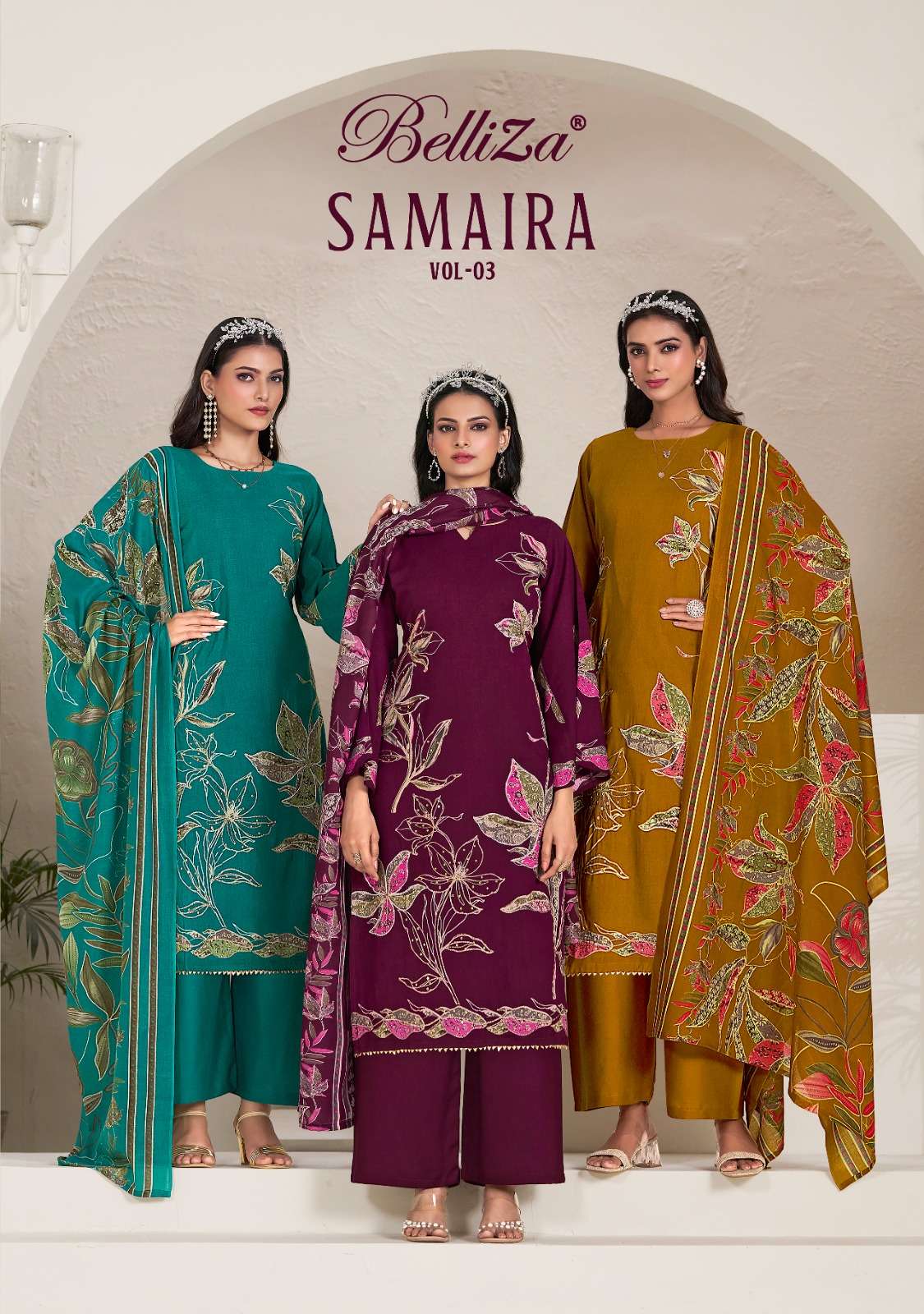 SAMAIRA VOL-3 BY BELLIZA 1037-001 TO 1037-006 SERIES VISCOSE RAYON WORK DRESSES