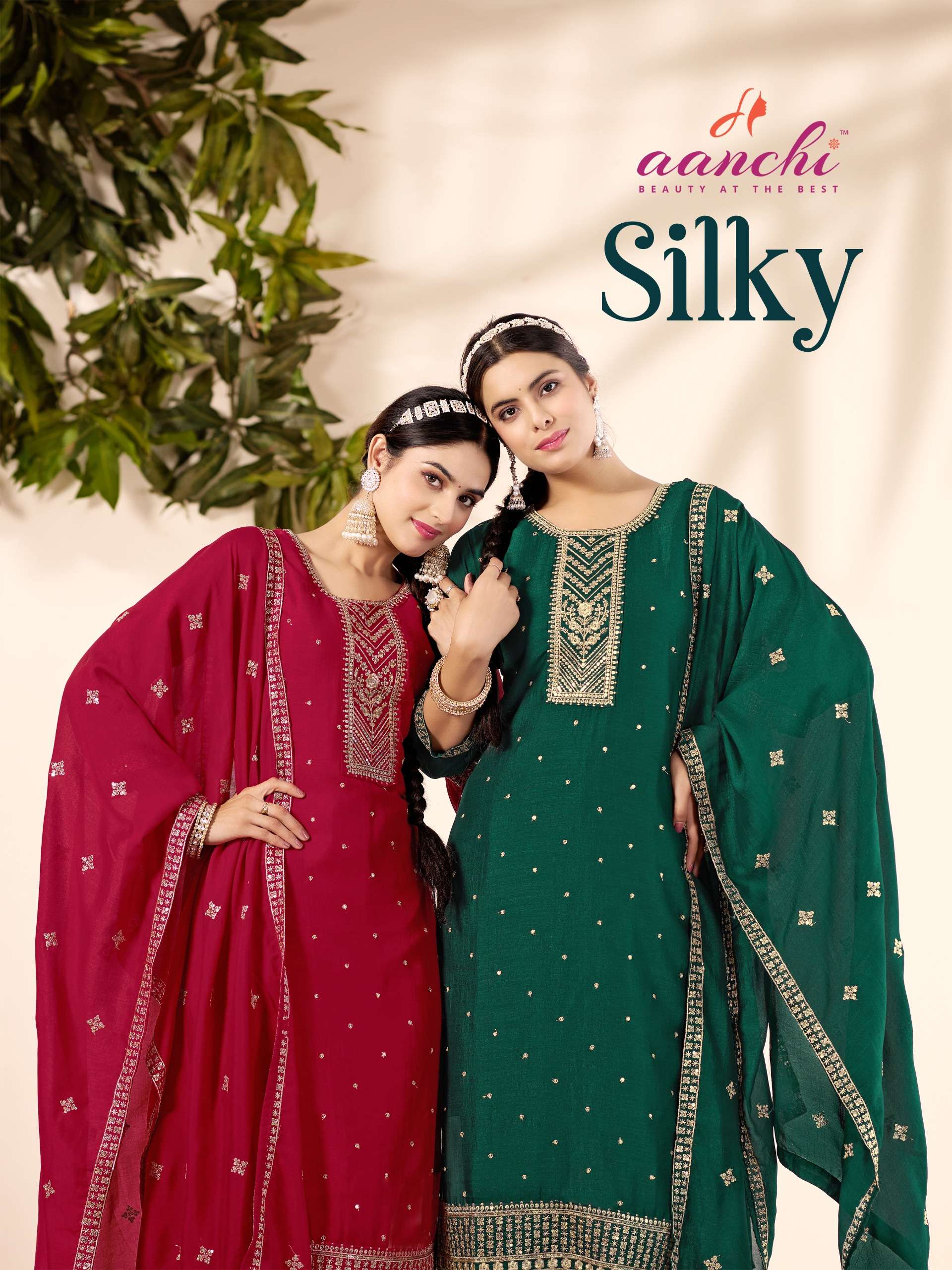 SILKY BY AANCHI 1001 TO 1004 SERIES VICHITRA SILK WORK READYMADE DRESSES