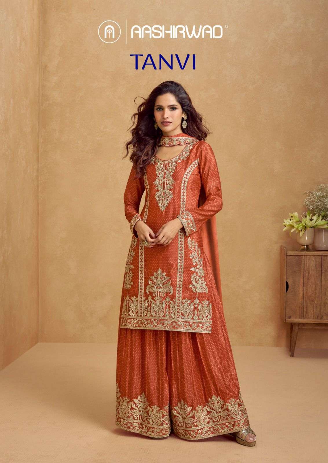 TANVI BY AASHIRWAD CREATION 10284 TO 10287 SERIES CHINON SILK READYMADE DRESSES