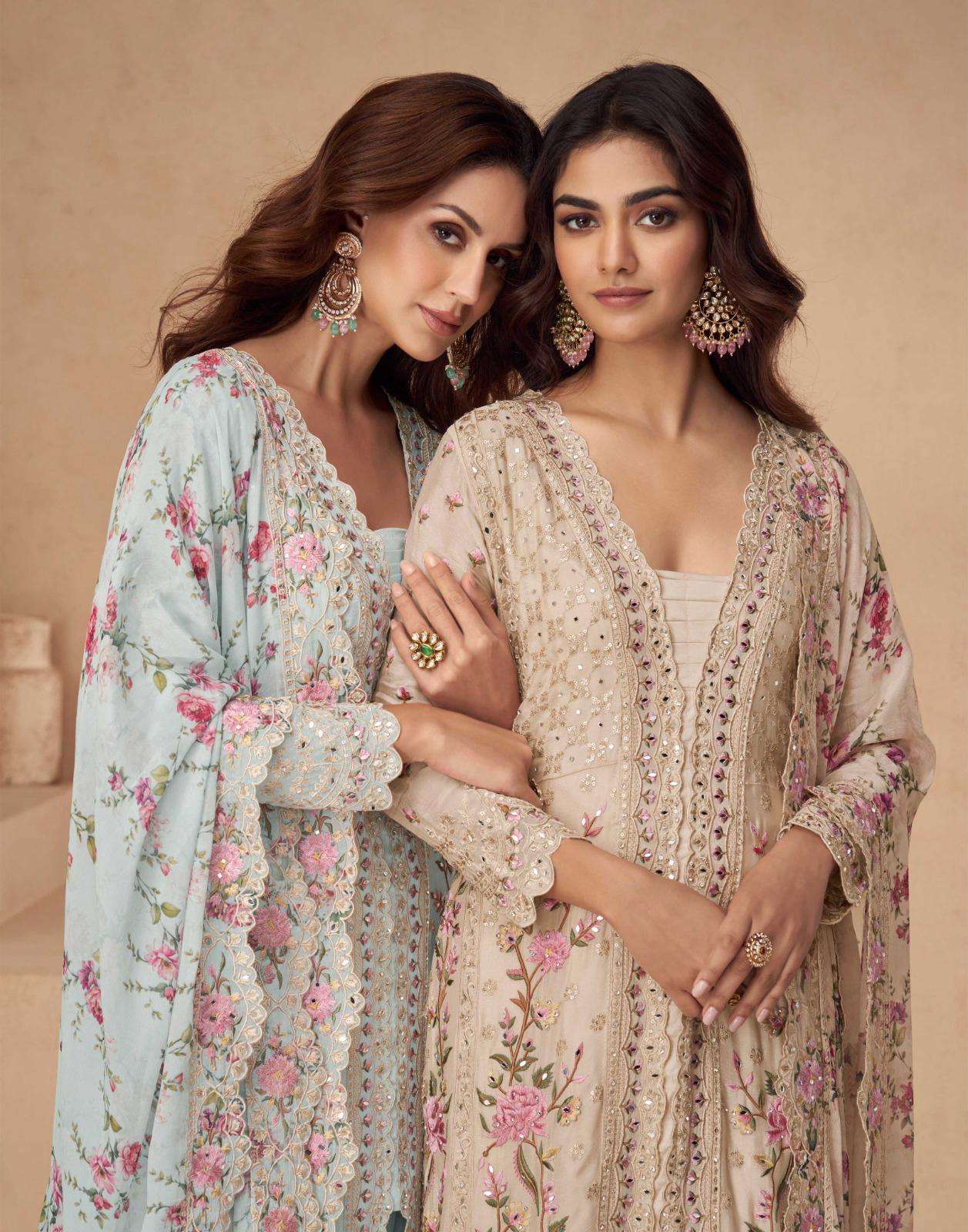 AARNA BY AASHIRWAD CREATION PREMIUM CHINON SILK WORK READYMADE DRESSES