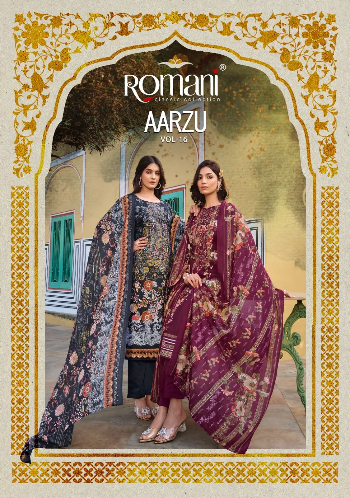 AARZU VOL-16 BY ROMANI 1100-001 TO 1100-008 SERIES COTTON PRINT WORK DRESSES