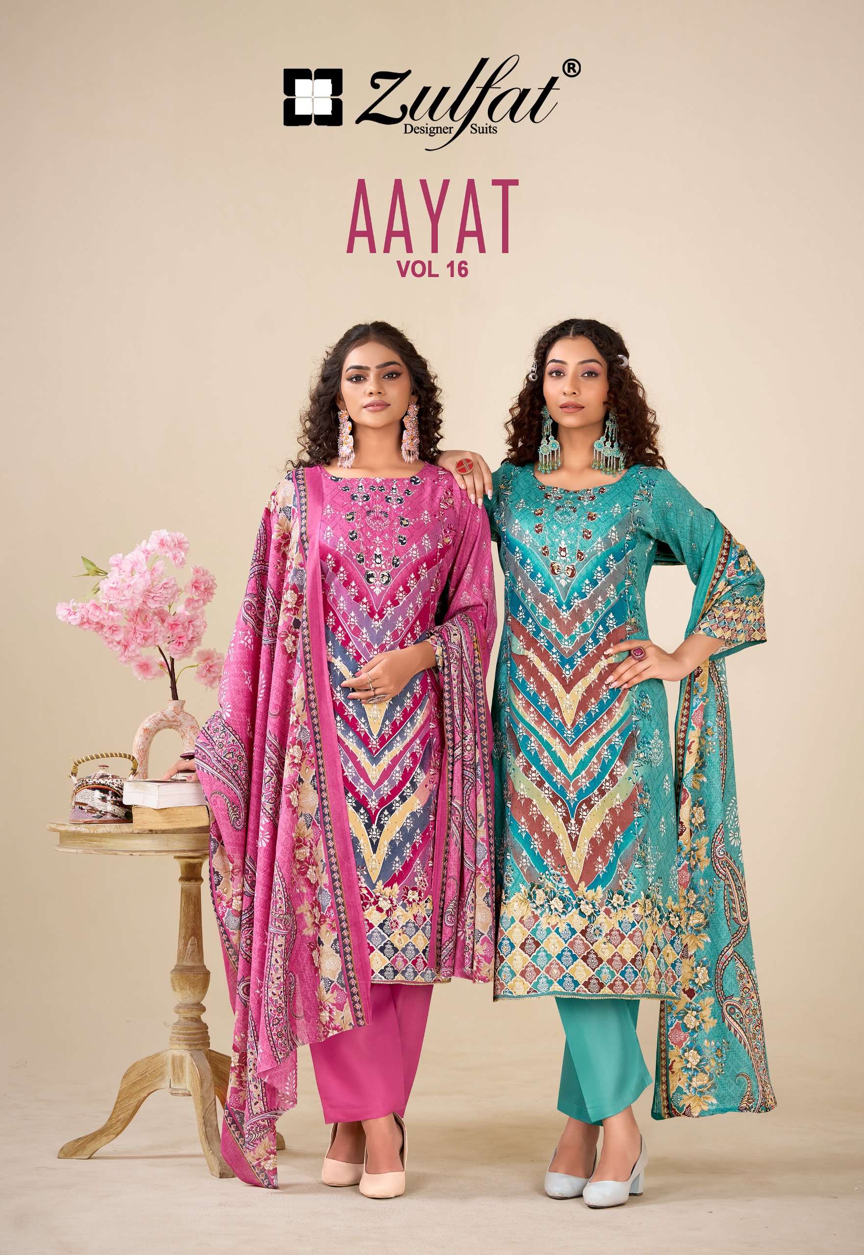 AAYAT VOL-16 BY ZULFAT 658-001 TO 658-006 SERIES VISCOSE RAYON WORK DRESSES