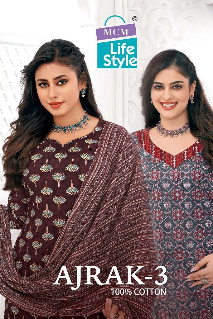 AJRAKH VOL-3 BY MCM LIFESTYLE 306 TO 315 SERIES COTTON PRINT DRESS MATERIALS