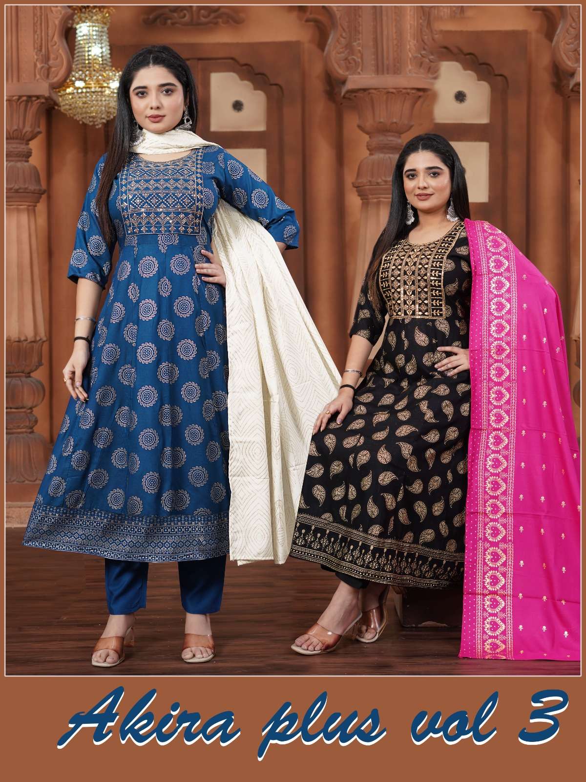 AKIRA PLUS VOL-3 BY AQSAWHOLESALE RAYON PRINT WORK READYMADE DRESSES