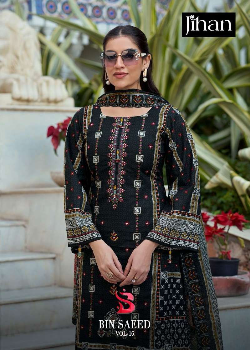 BIN SAEED VOL-16 BY JIHAN 3505  TO 3534 SERIES LAWN WORK PAKISTANI DRESSES