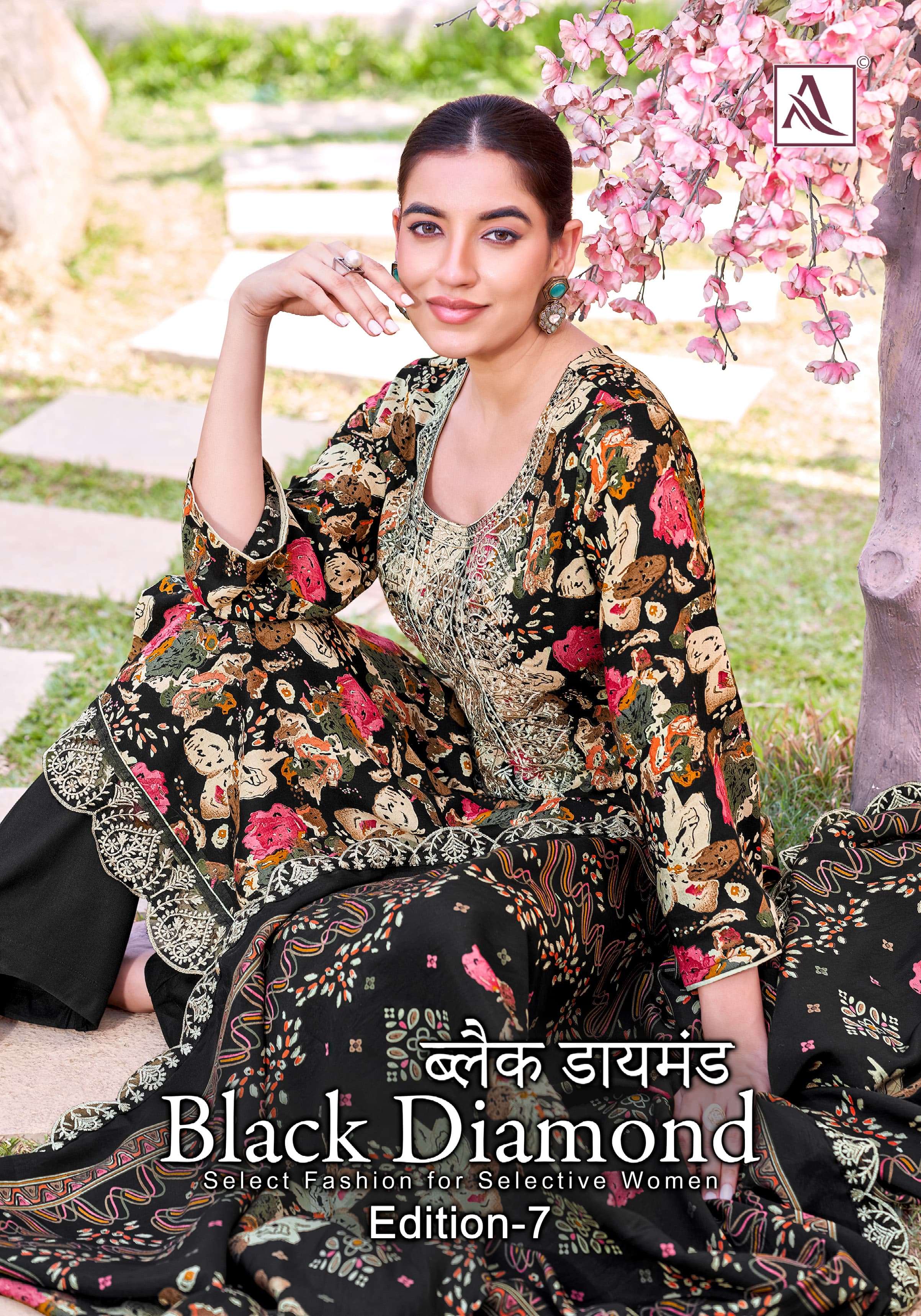 BLACK DIAMOND VOL-7 BY ALOK SUIT 1946-001 TO 1946-006 SERIES RAYON PRINT WORK DRESSES
