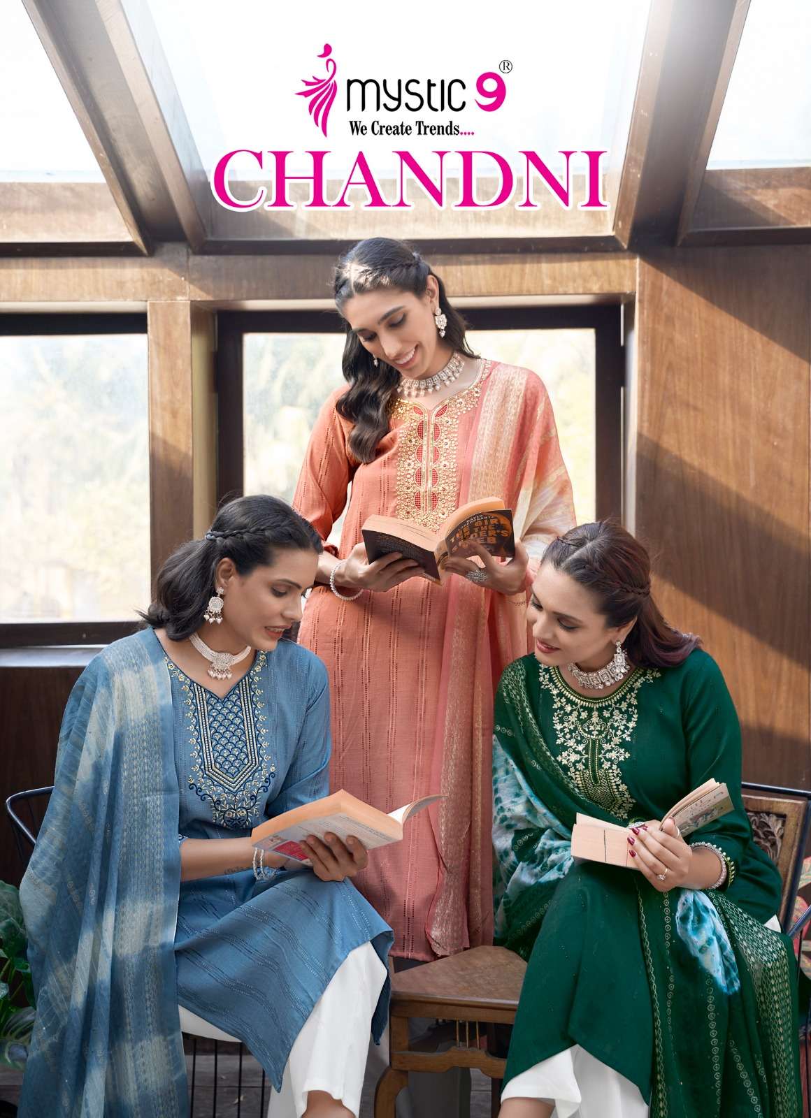 CHANDANI BY MYSTIC9 1001 TO 1008 SERIES RAYON PRINT WORK READYMADE DRESSES