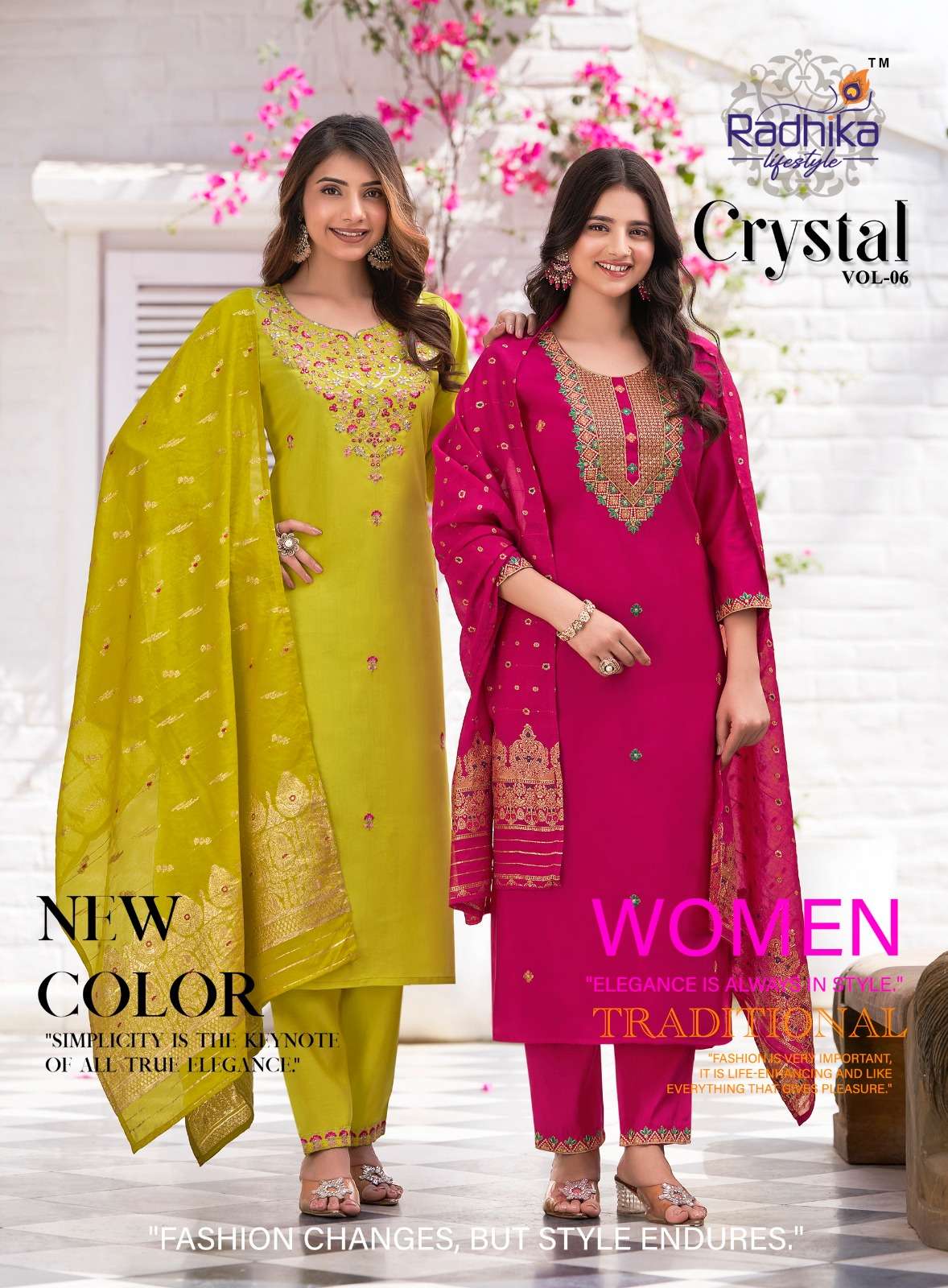 CRYSTAL VOL-6 BY RADHIKA LIFESTYLE ROMAN SILK WORK READYMADE DRESSES
